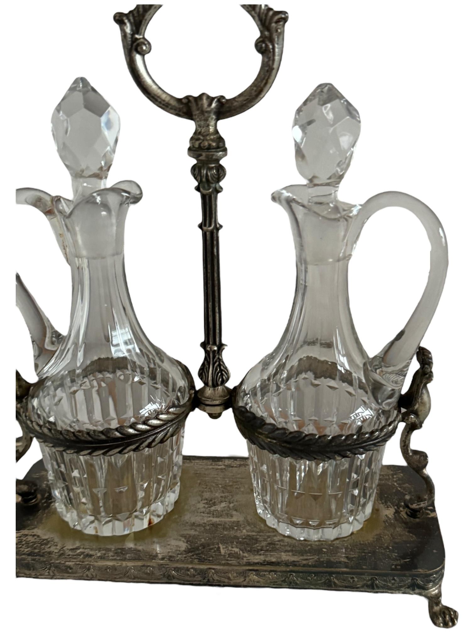 Art Nouveau Cruet Glass Two Bottle Vinegar & Oil Set Antique European, 1900s In Good Condition For Sale In Nuernberg, DE