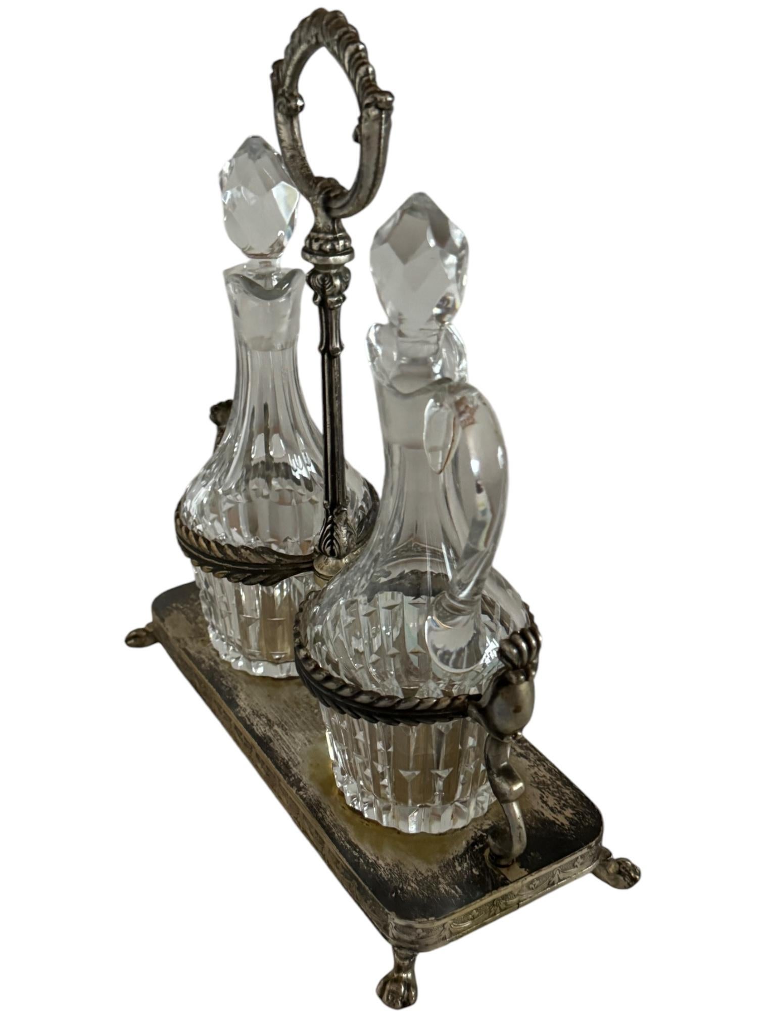 Art Nouveau Cruet Glass Two Bottle Vinegar & Oil Set Antique European, 1900s For Sale 2