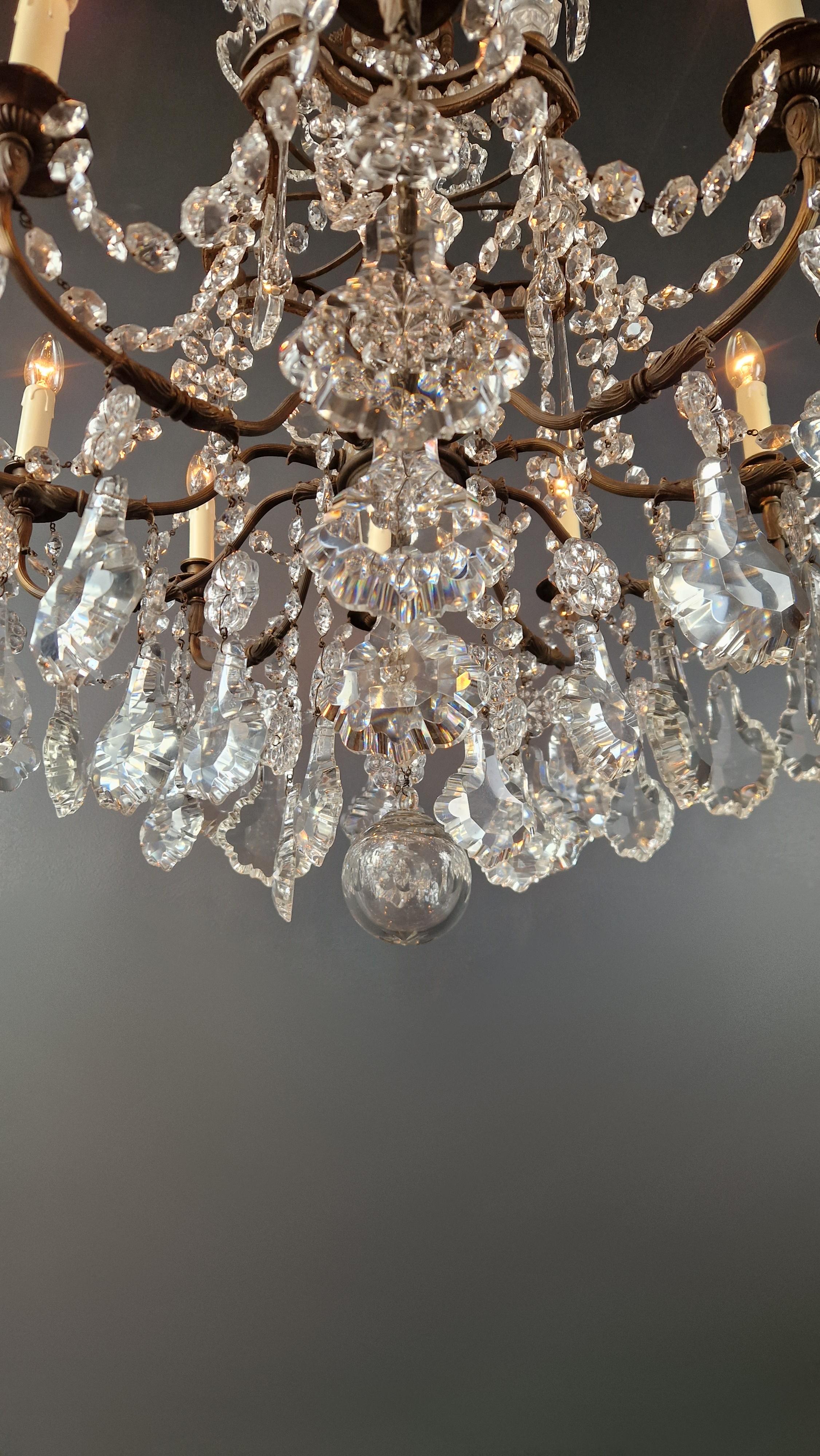 Art Nouveau Crystal Chandelier Brass Large Crystals Traditional Antique Ceiling For Sale 3