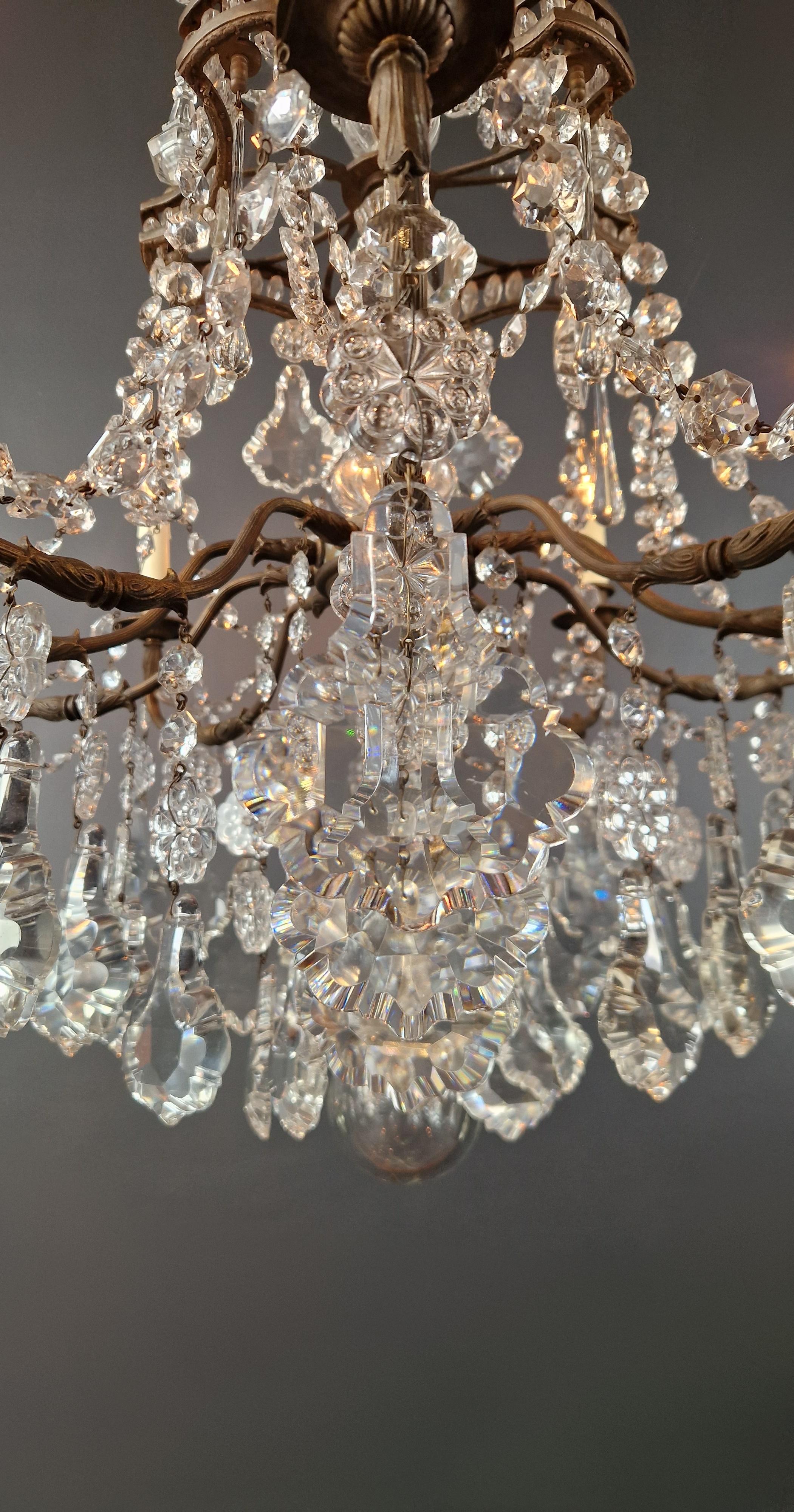 Art Nouveau Crystal Chandelier Brass Large Crystals Traditional Antique Ceiling For Sale 4