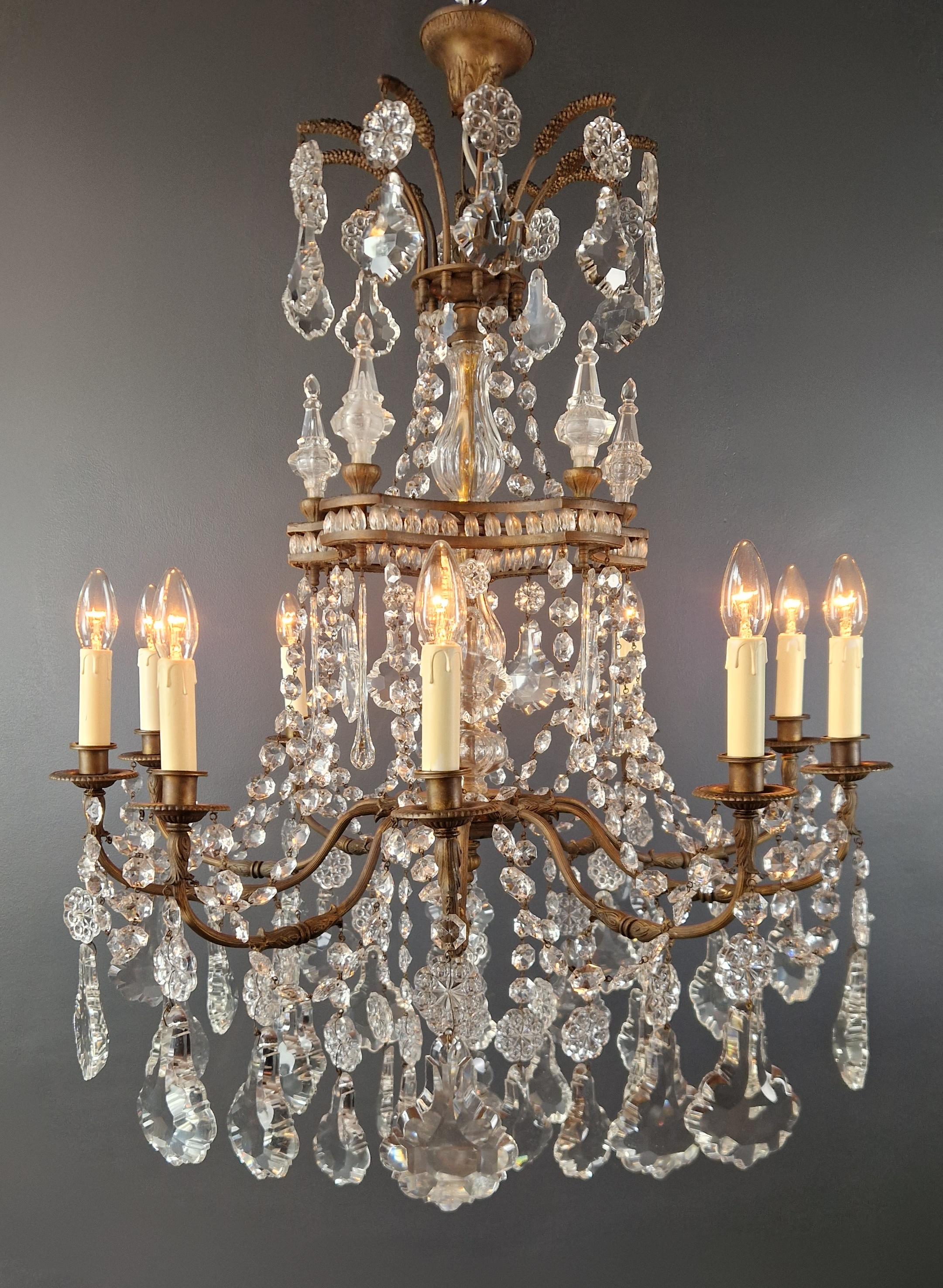 Art Nouveau Crystal Chandelier Brass Large Crystals Traditional Antique Ceiling For Sale 5