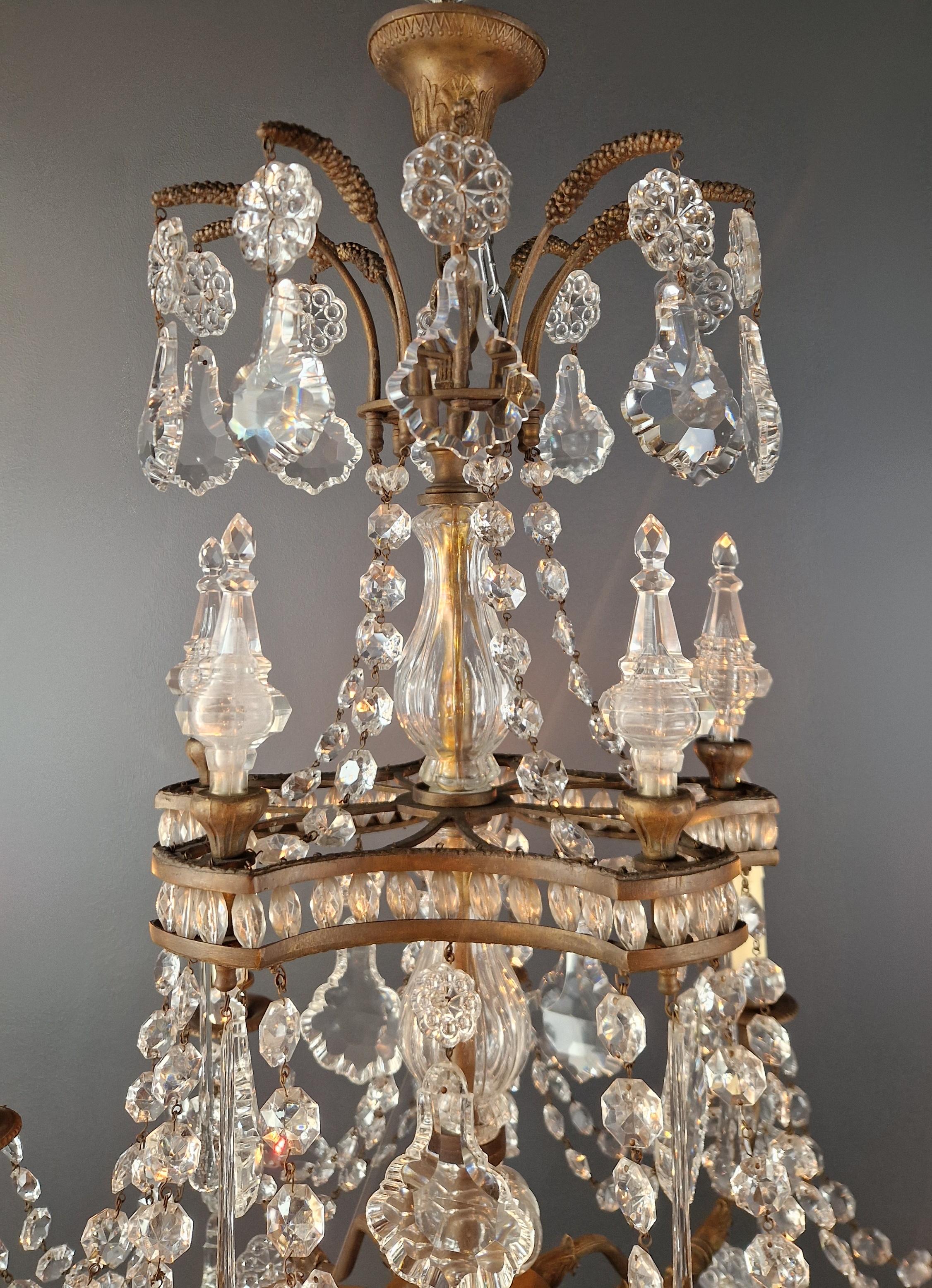 Art Nouveau Crystal Chandelier Brass Large Crystals Traditional Antique Ceiling For Sale 11