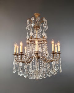 Art Nouveau Crystal Chandelier Brass Large Crystals Traditional Antique Ceiling