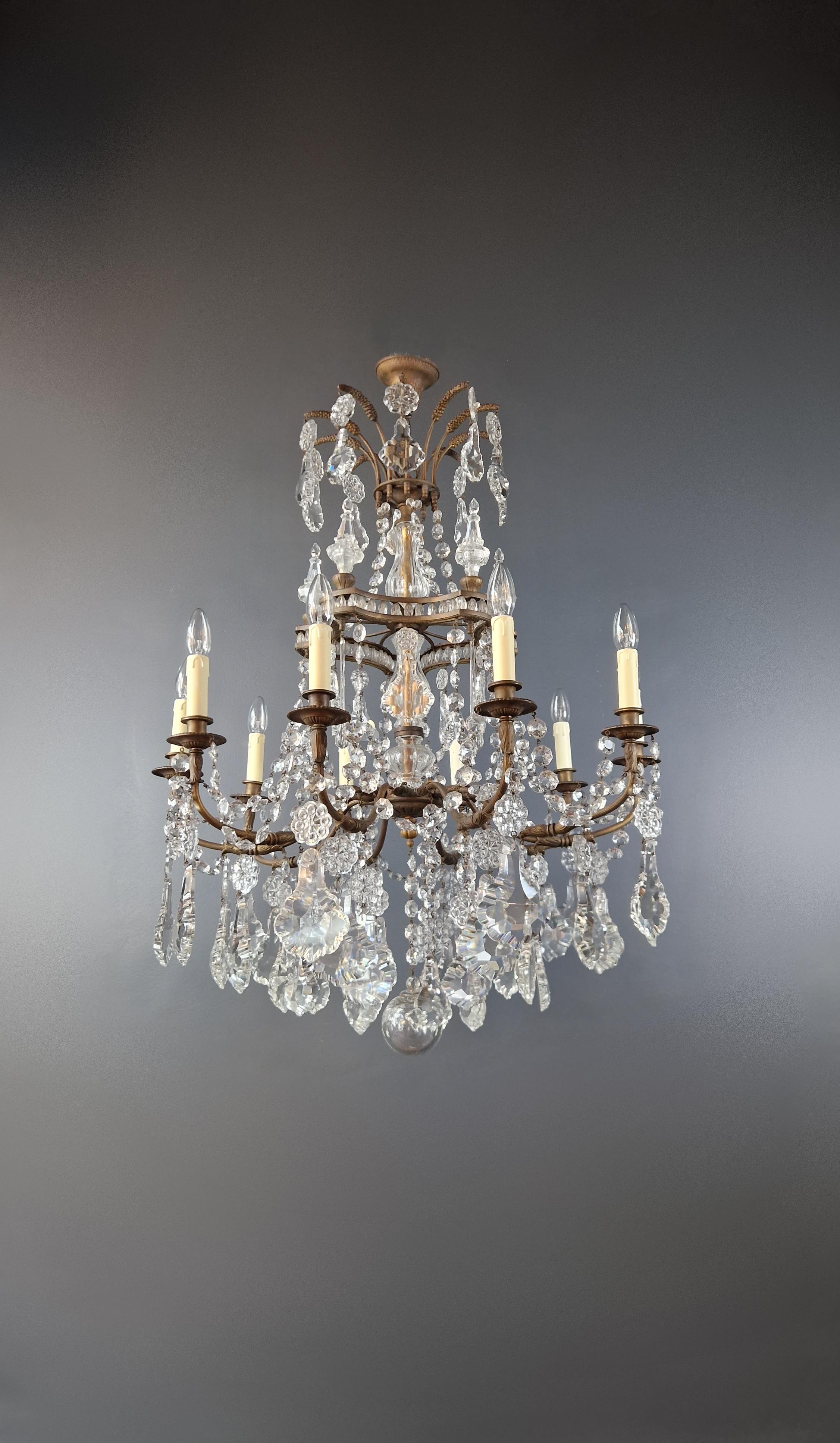 Baroque Art Nouveau Crystal Chandelier Brass Large Crystals Traditional Antique Ceiling For Sale