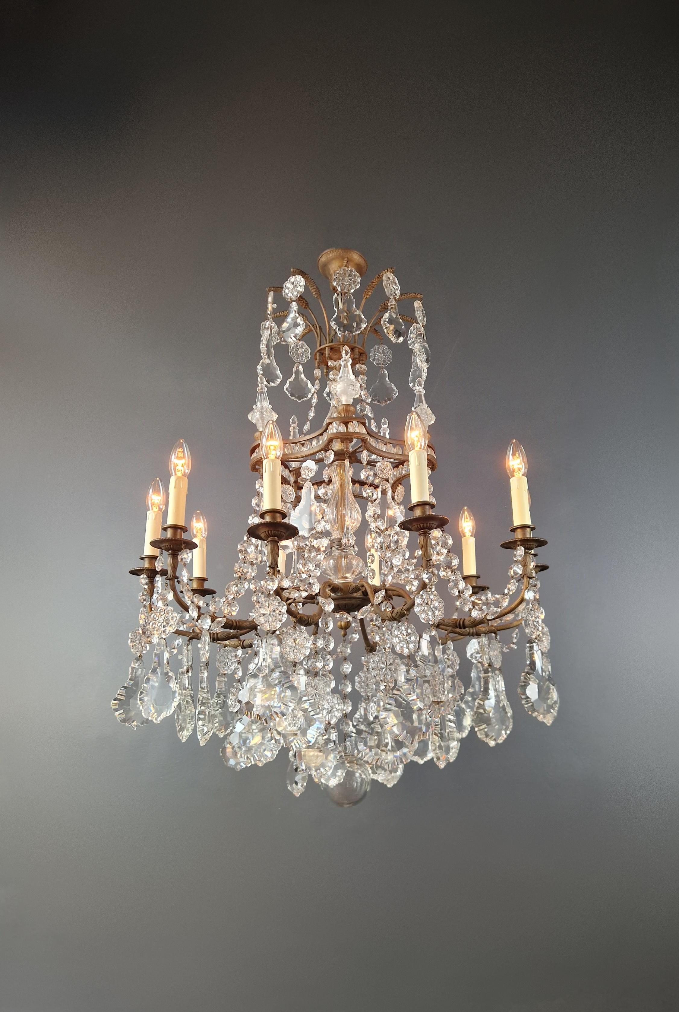 Art Nouveau Crystal Chandelier Brass Large Crystals Traditional Antique Ceiling For Sale 1