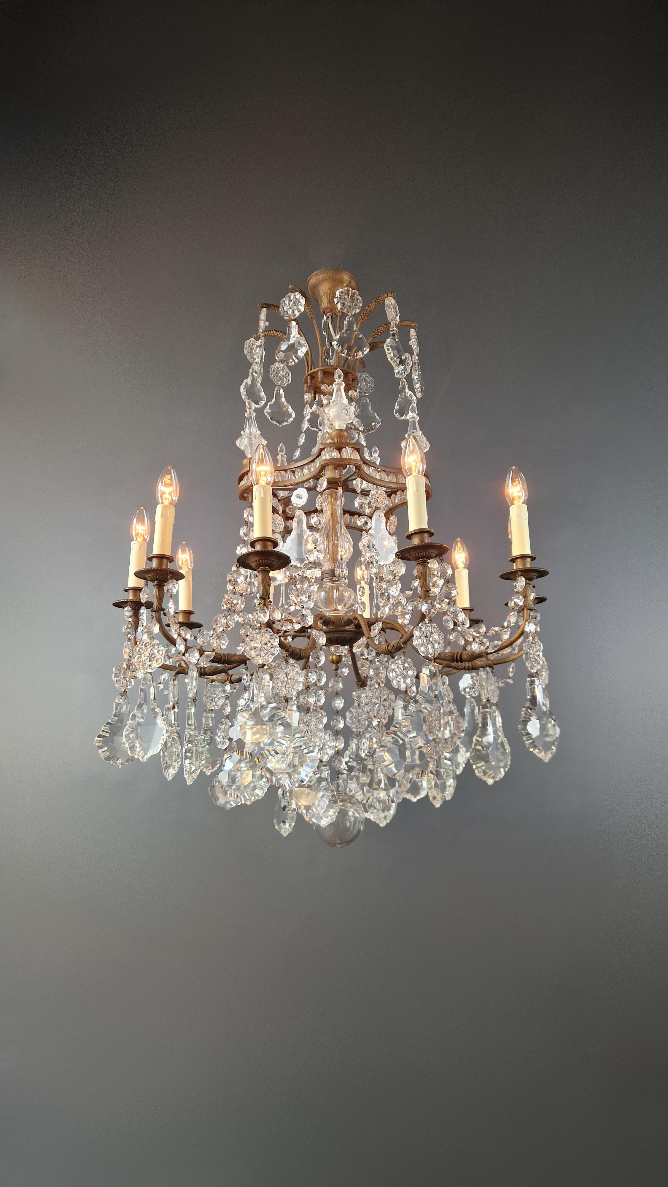 Art Nouveau Crystal Chandelier Brass Large Crystals Traditional Antique Ceiling For Sale 2