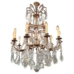 Art Nouveau Crystal Chandelier Brass Large Crystals Traditional Antique Ceiling