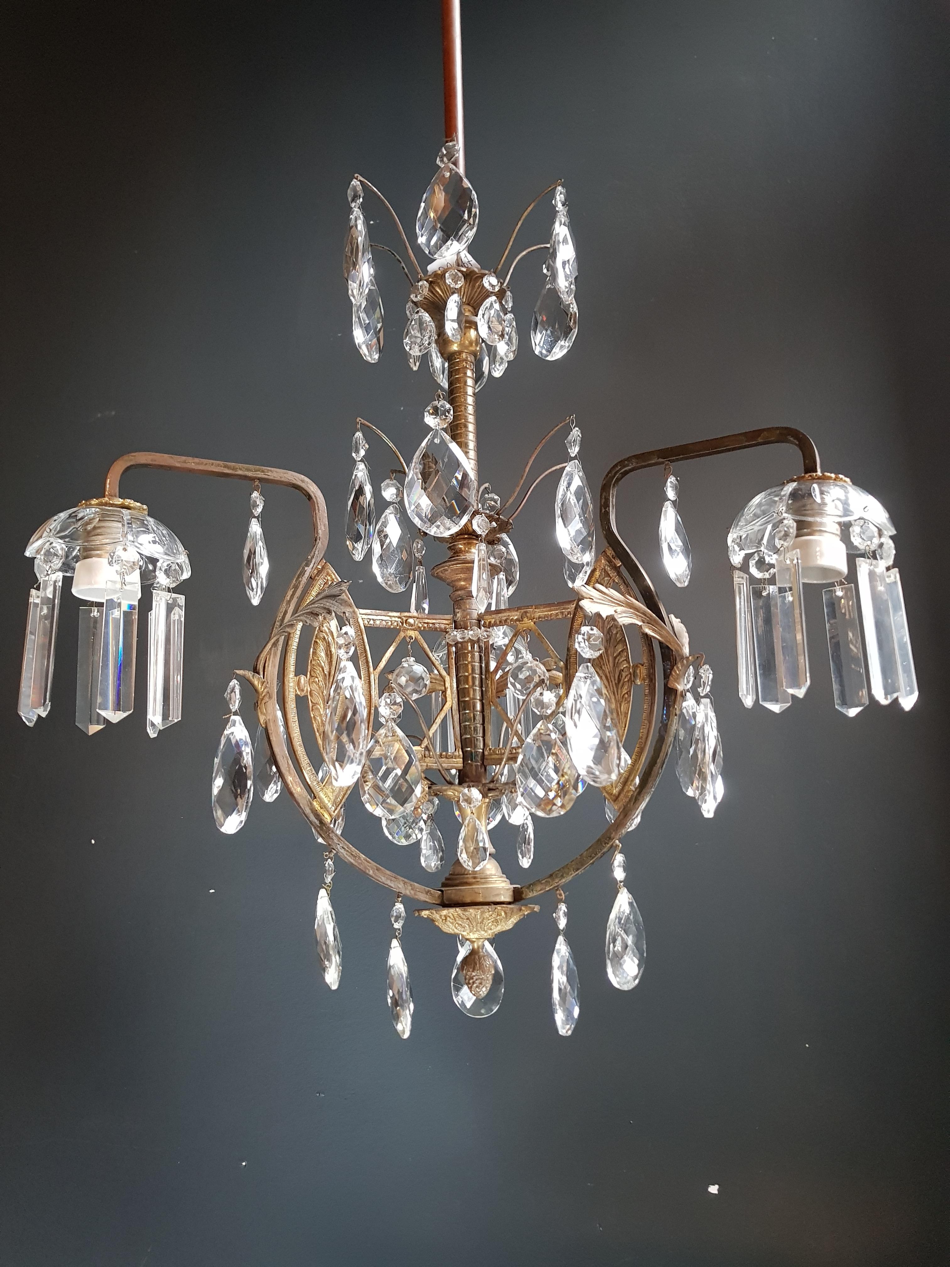 Brass Art Nouveau Crystal Chandelier Lustre Ceiling Lamp Rarity For Sale