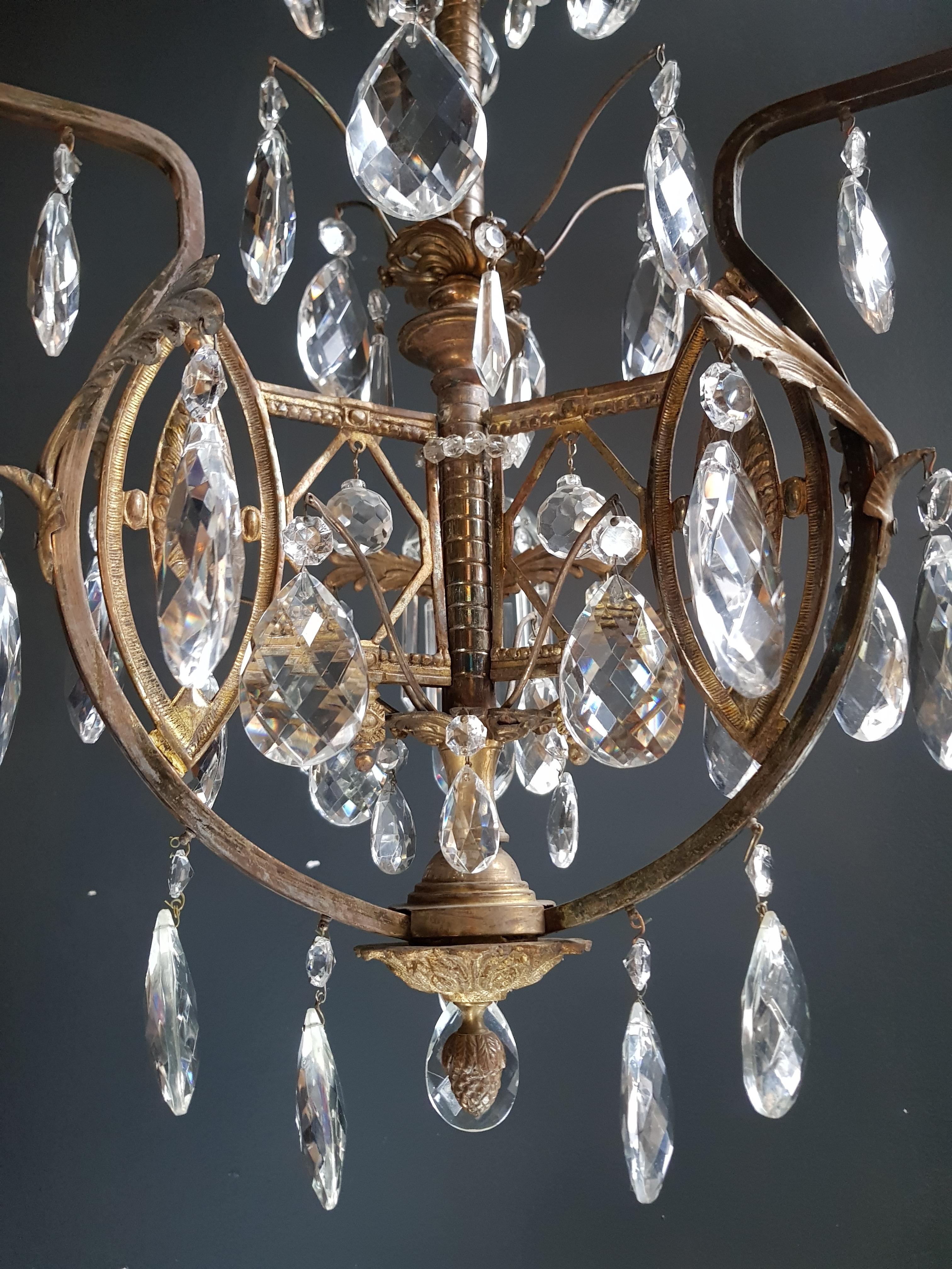 Mid-20th Century Art Nouveau Crystal Chandelier Lustre Ceiling Lamp Rarity For Sale