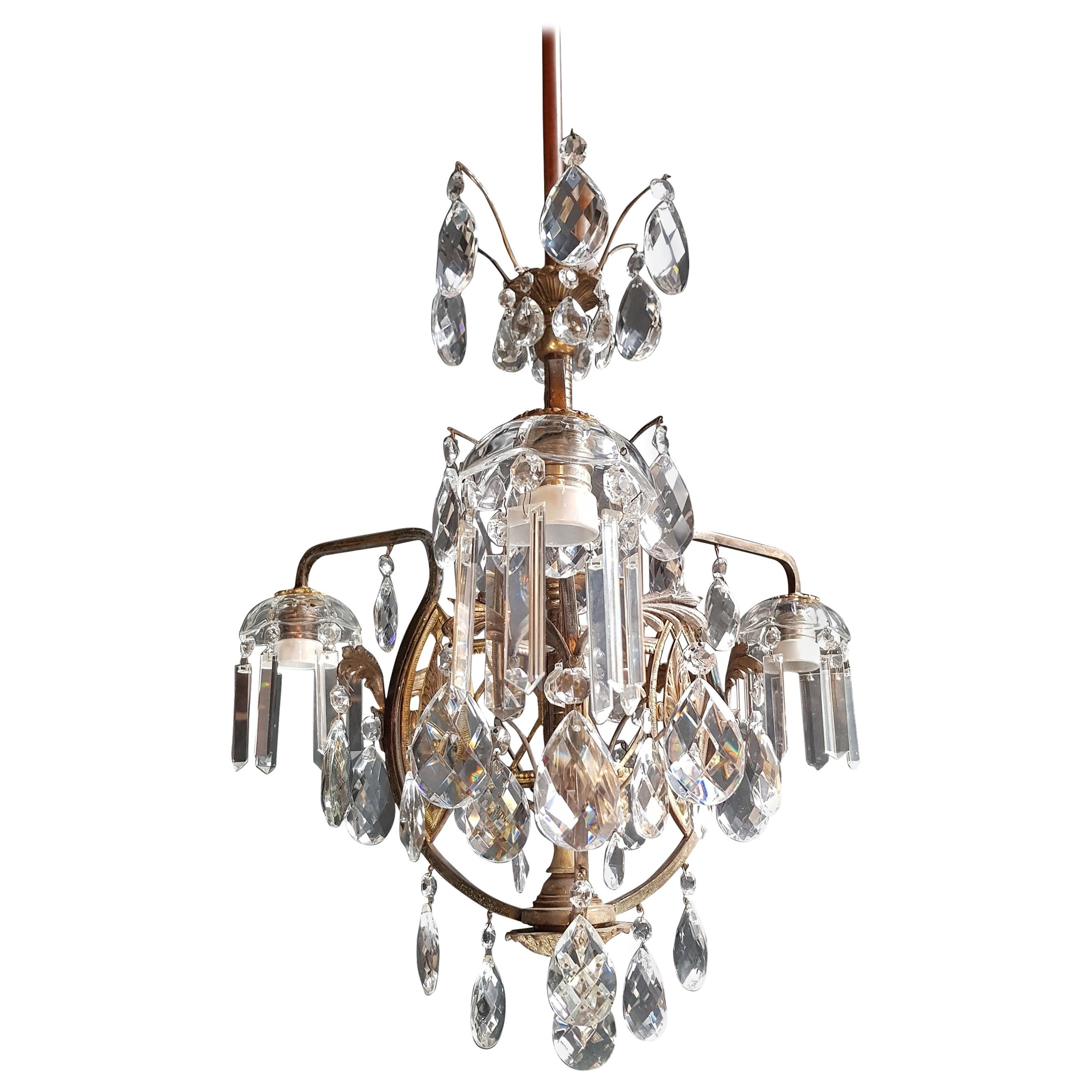 Art Nouveau Crystal Chandelier Lustre Ceiling Lamp Rarity