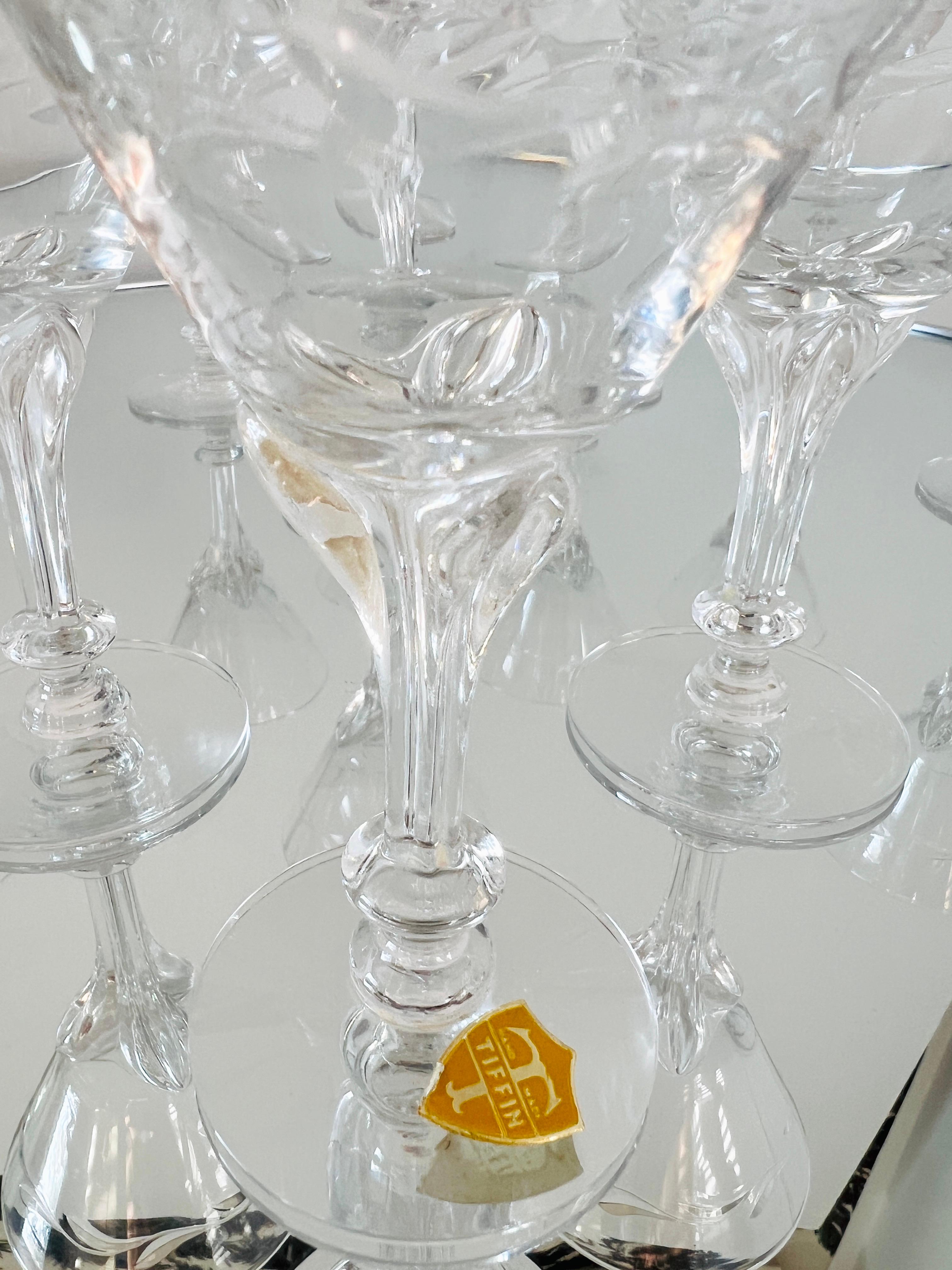 Art Nouveau Crystal Cocktail Glasses by Tiffin Glass, Set of Twelve, c. 1950s For Sale 5