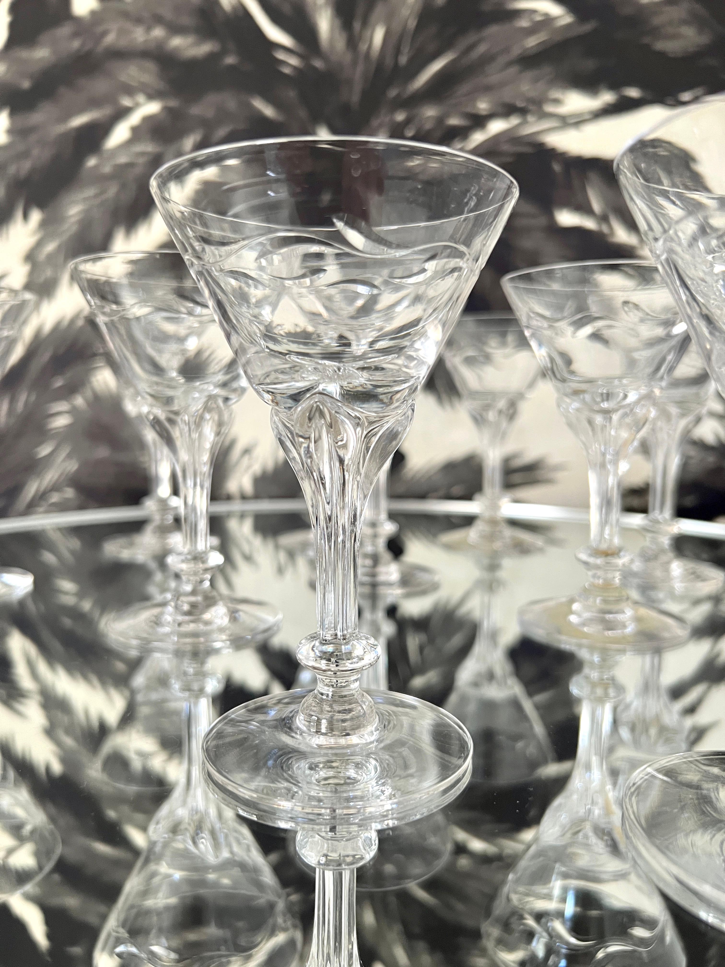 Art Nouveau Crystal Cocktail Glasses by Tiffin Glass, Set of Twelve, c. 1950s In Excellent Condition For Sale In Fort Lauderdale, FL