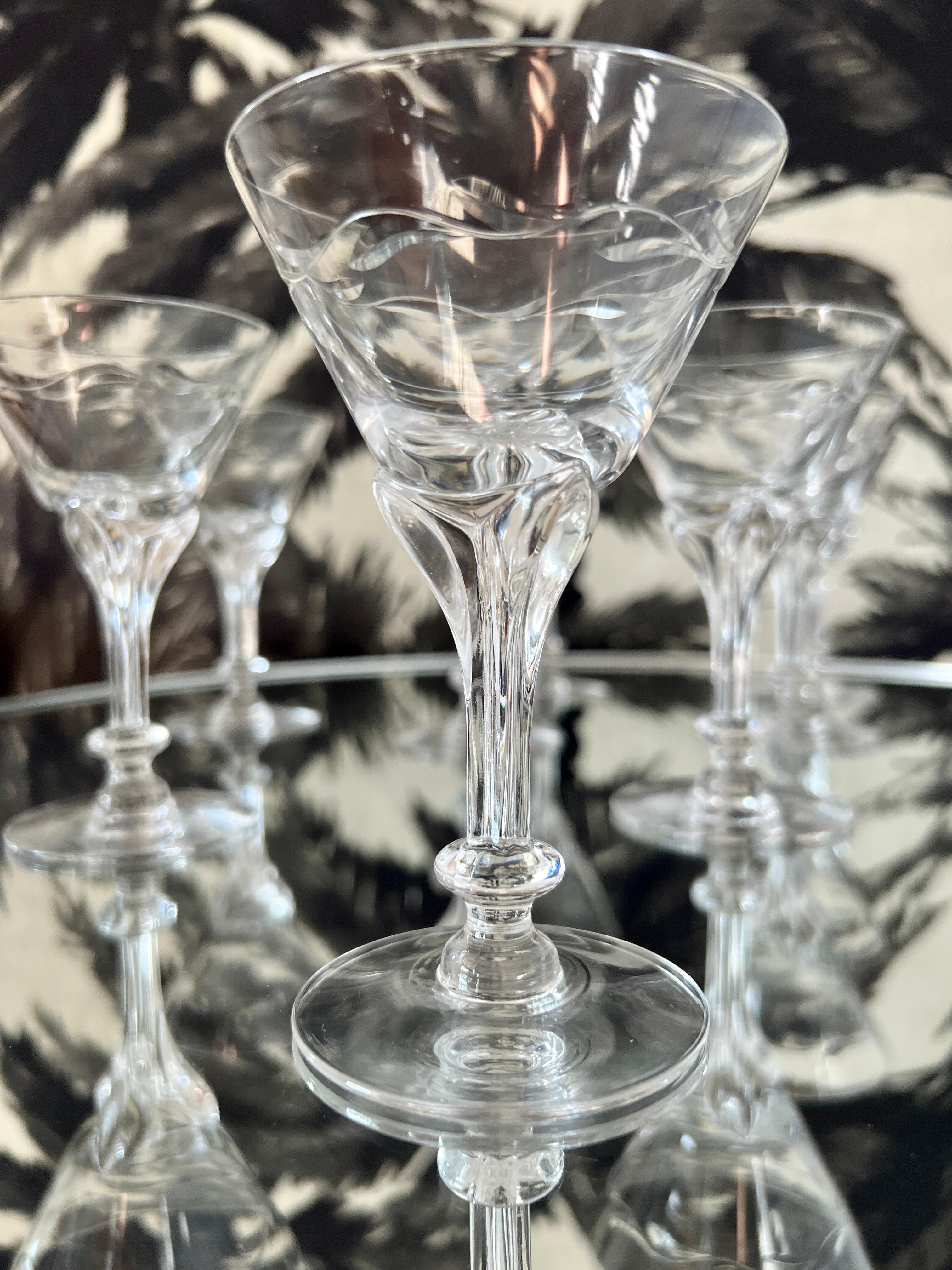 Mid-20th Century Art Nouveau Crystal Cocktail Glasses by Tiffin Glass, Set of Twelve, c. 1950s For Sale