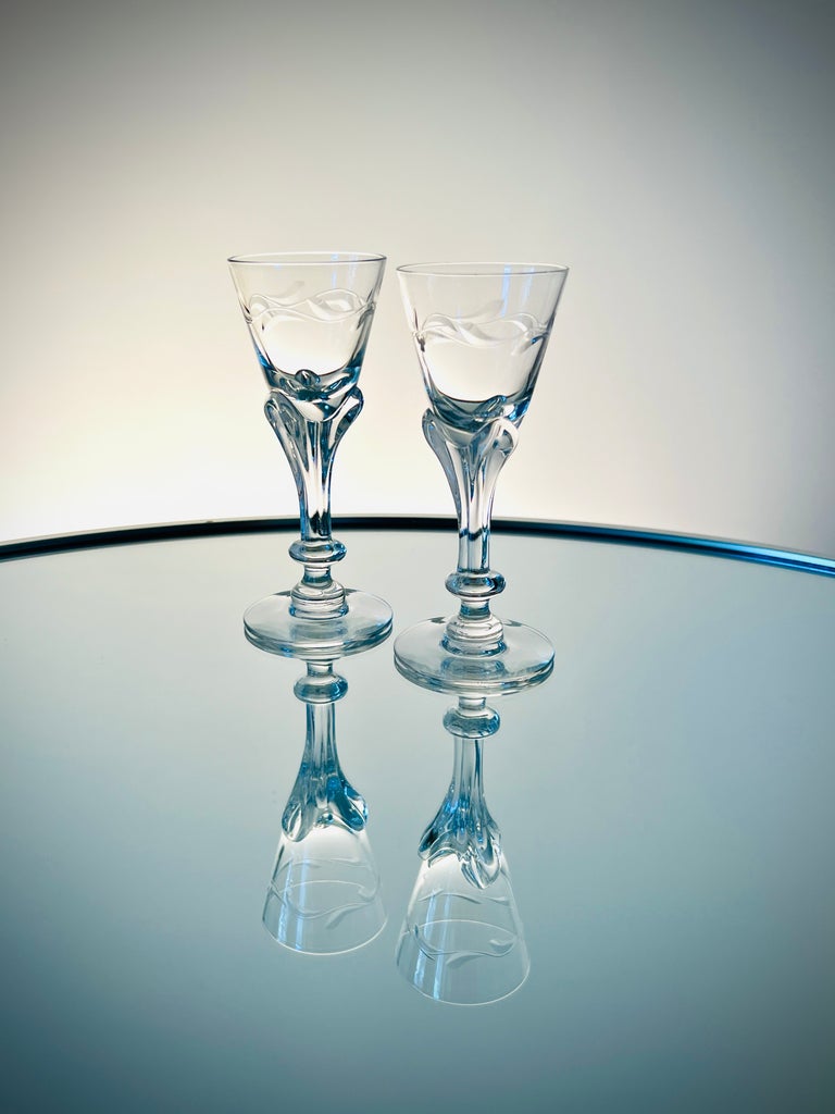 Art Nouveau Crystal Cordial Glasses by Tiffin Glass, Set of Ten For