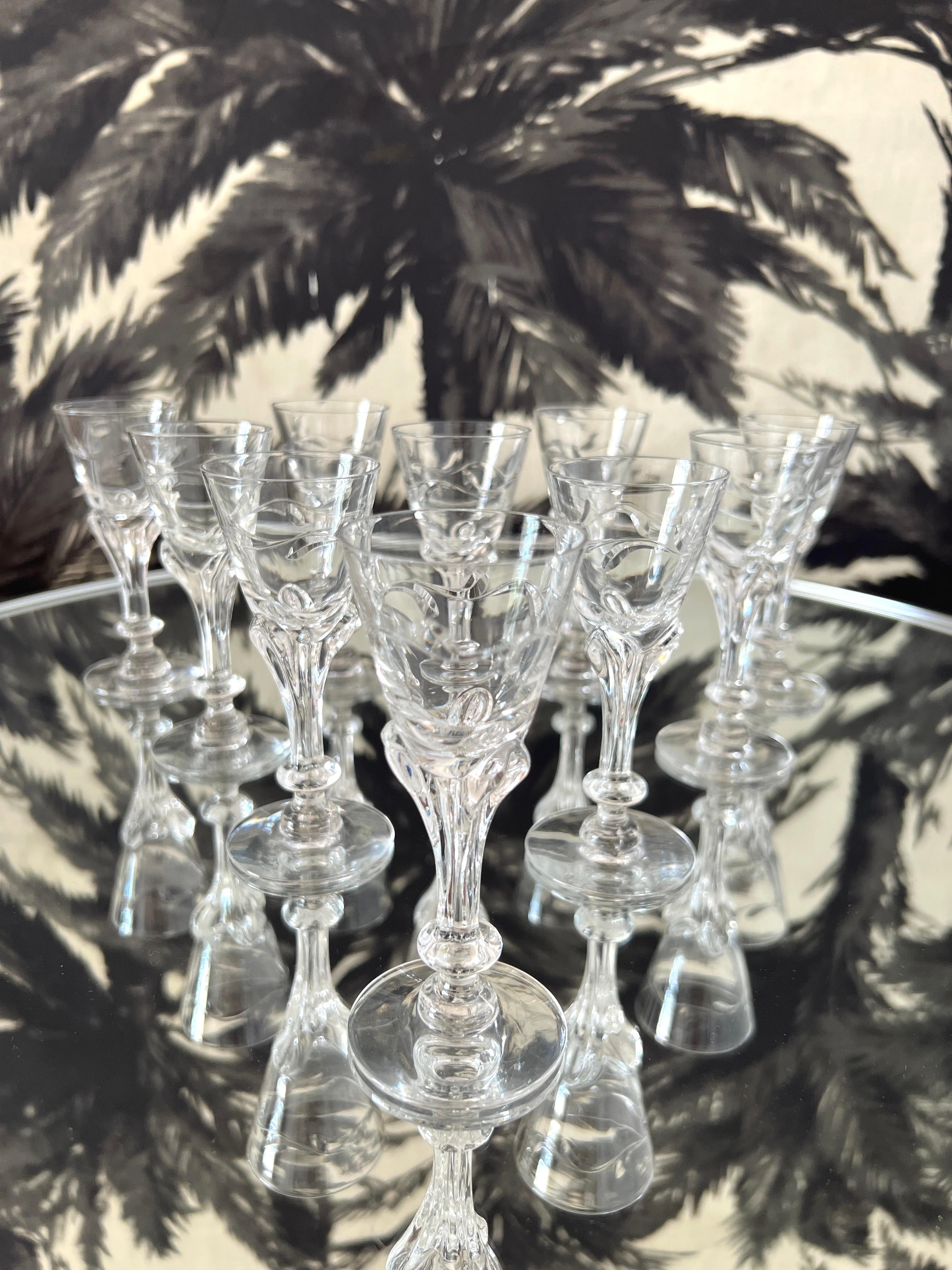 Art Nouveau Crystal Cordial Glasses by Tiffin Glass, Set of Ten In Excellent Condition For Sale In Fort Lauderdale, FL