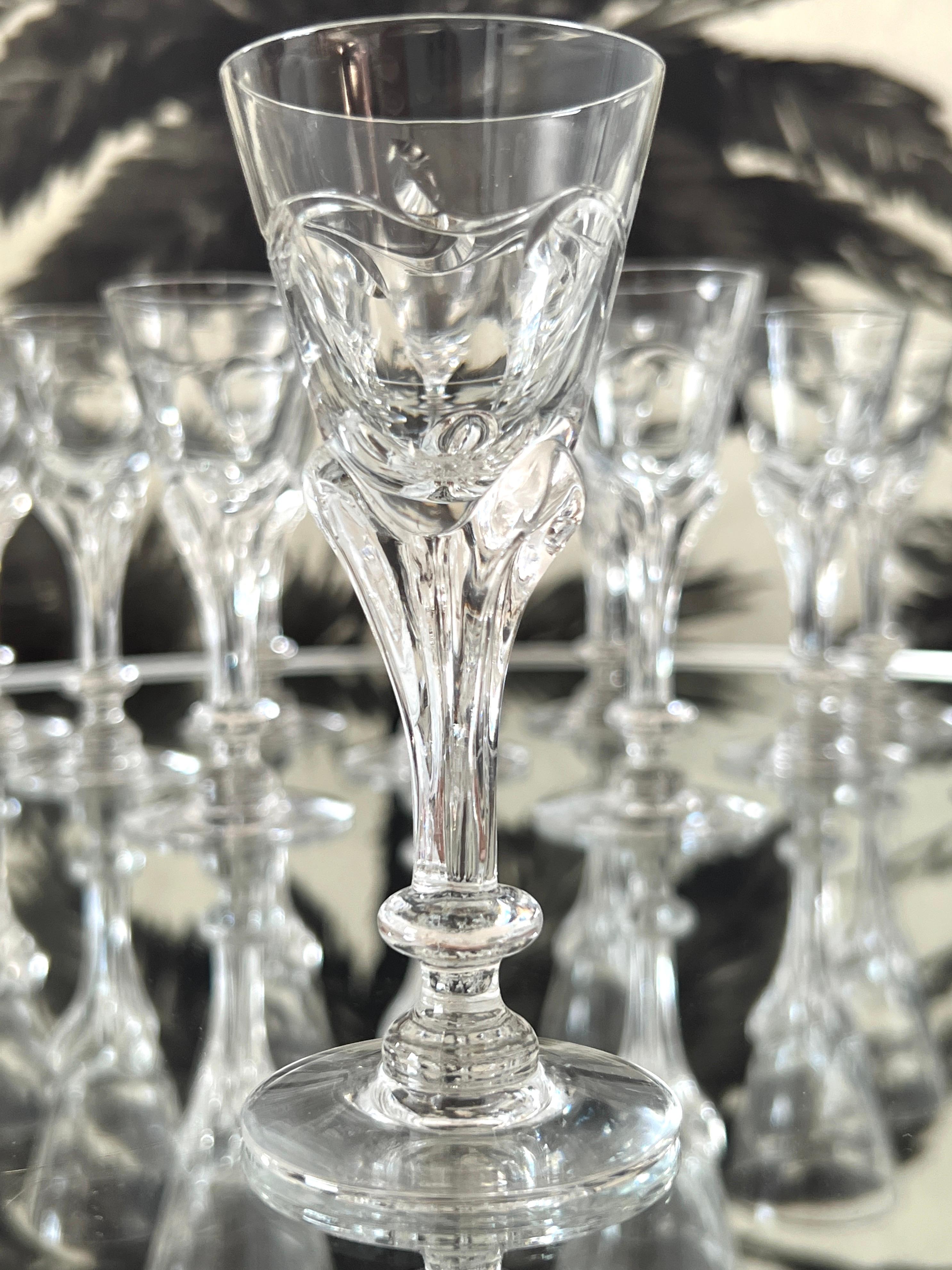 Art Nouveau Crystal Cordial Glasses by Tiffin Glass, Set of Ten For Sale 1