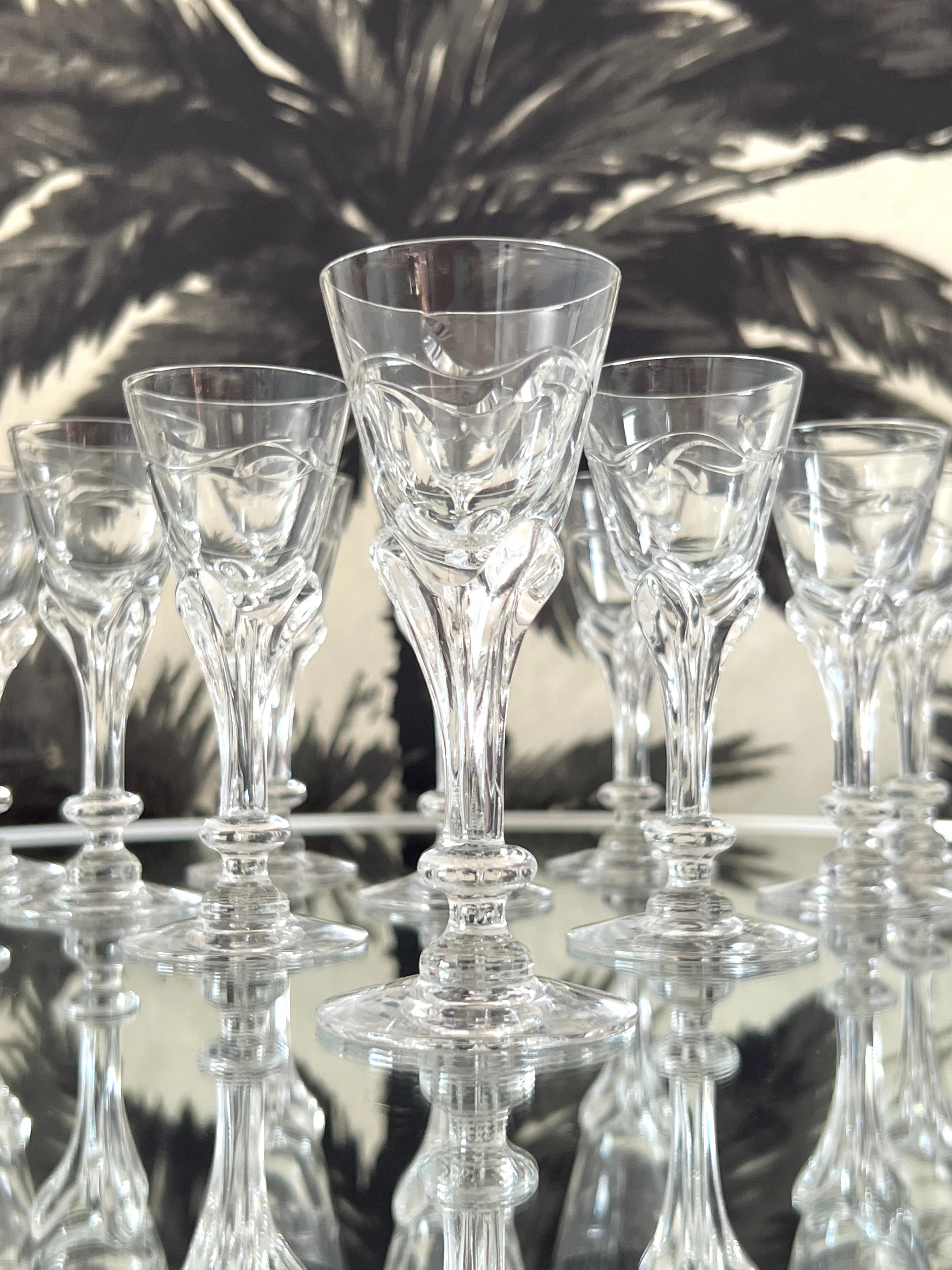 Art Nouveau Crystal Cordial Glasses by Tiffin Glass, Set of Ten For Sale 2