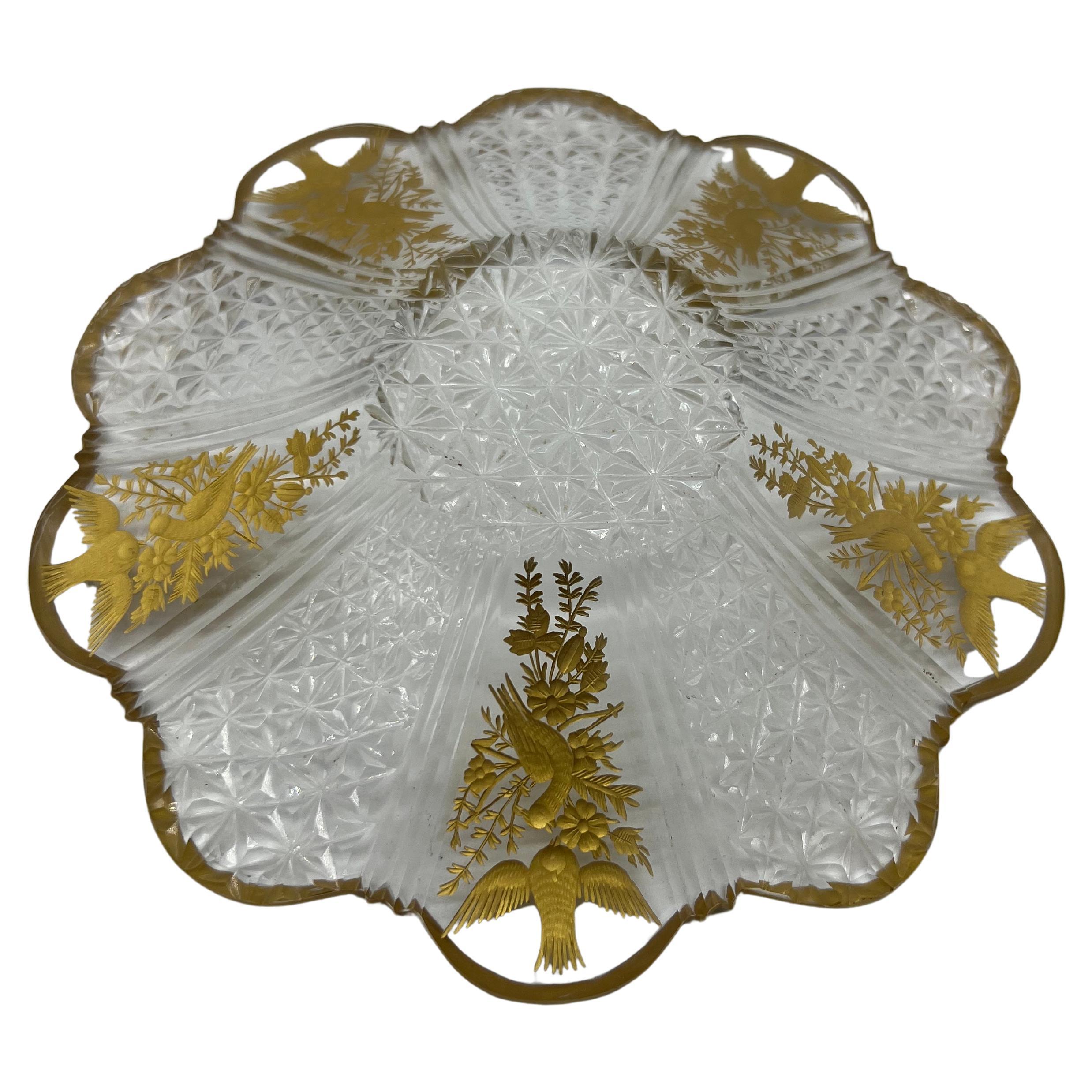 Crystal Art Nouveau crystal plate, finely cut For Sale