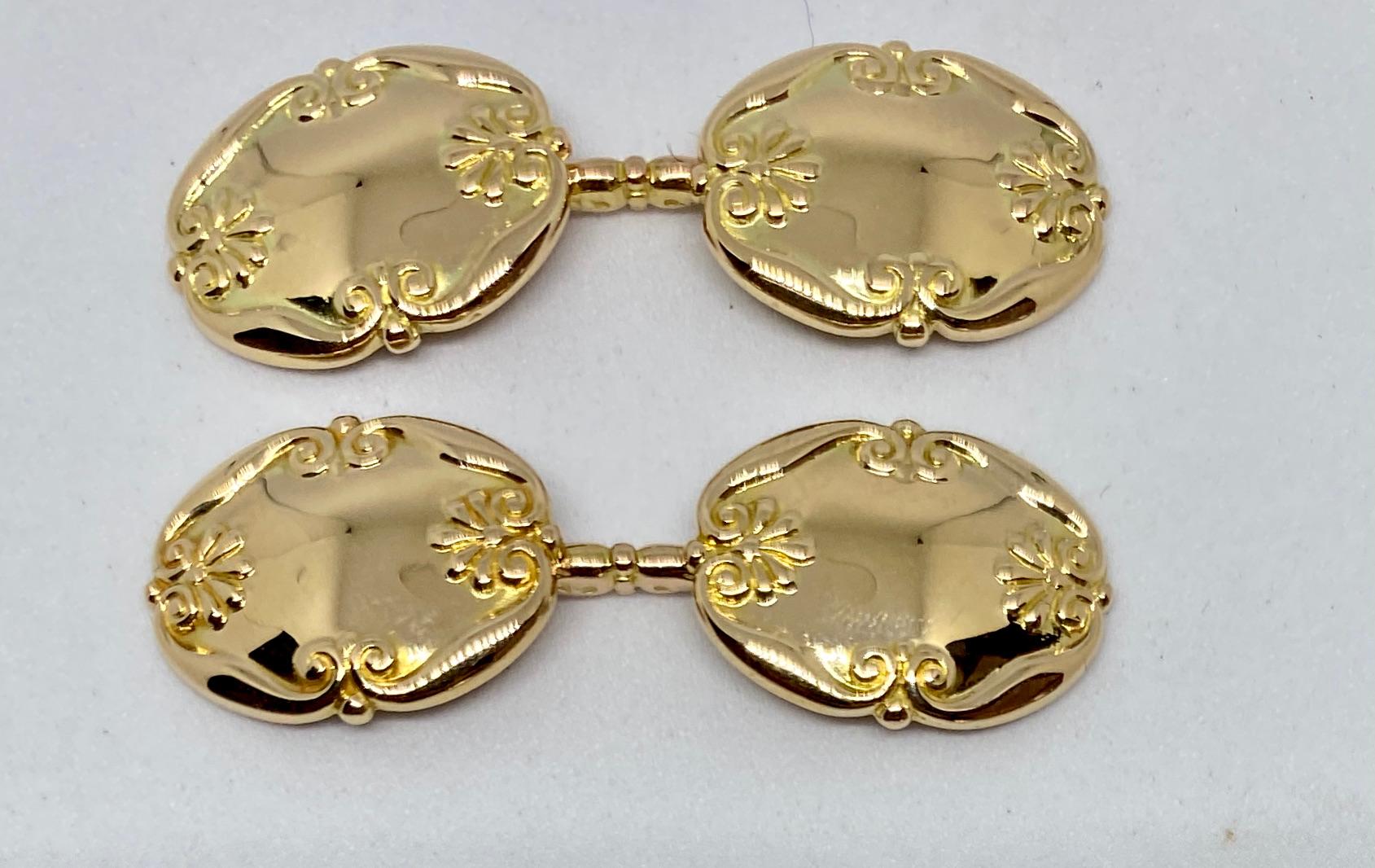 Extremely rare, beautifully made Art Nouveau cufflinks in solid yellow gold by American jeweler Marcus & Company. Founded in the late 19th Century by Herman Marcus, the firm was most famous for its prize-winning Art Nouveau jewelry, and today is