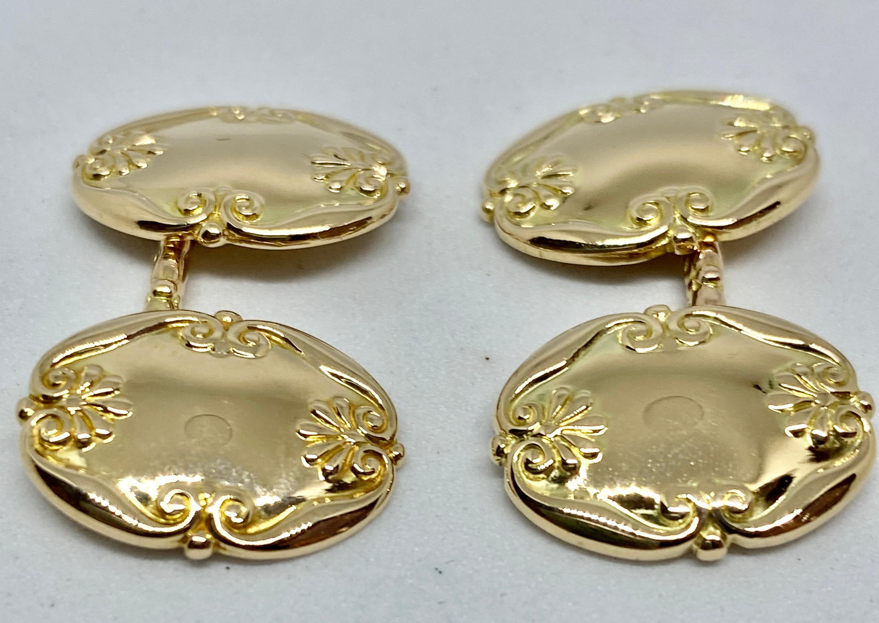 Art Nouveau Cufflinks in Yellow Gold by Marcus & Company For Sale 3