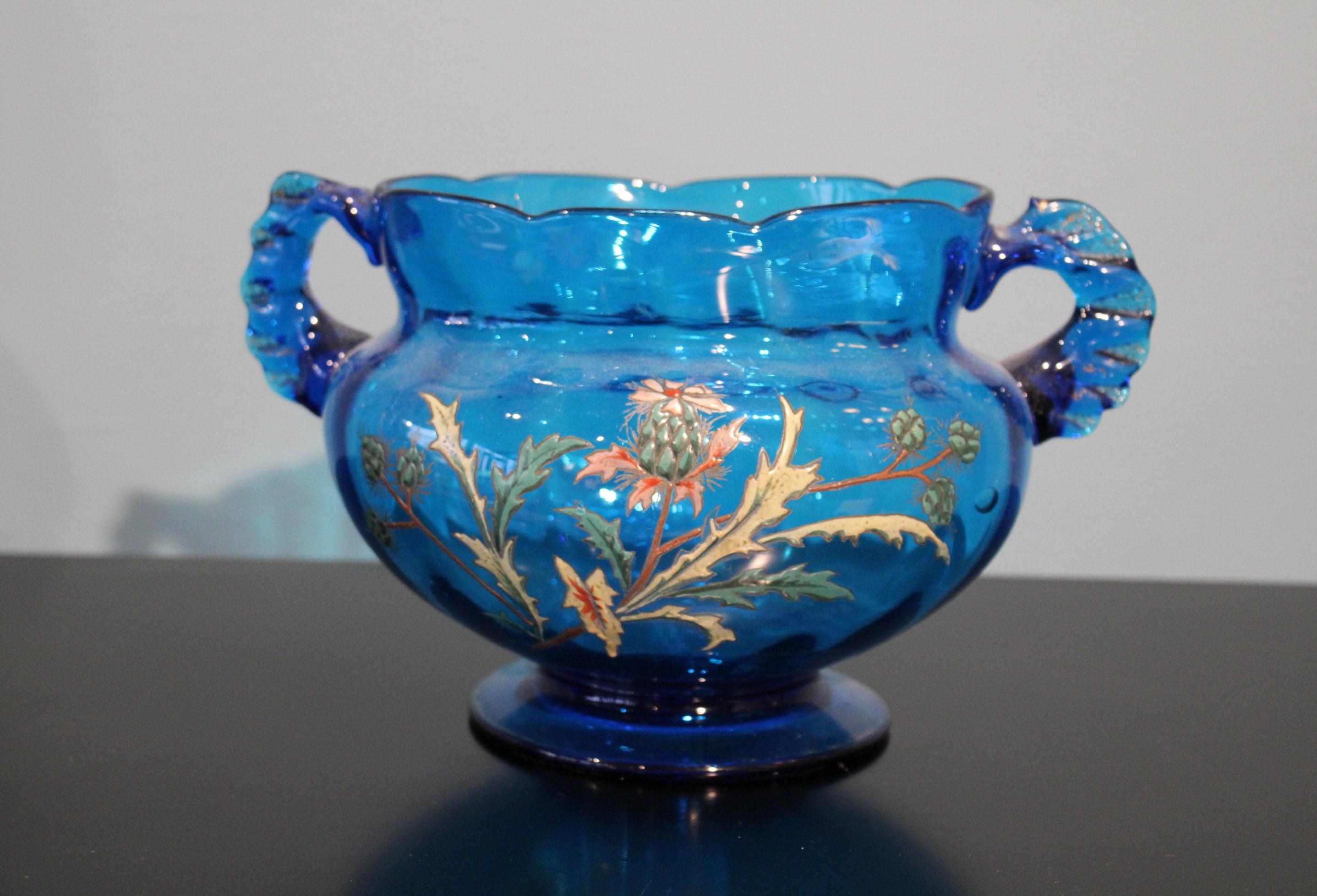 Cup in glass, blue color. 
Art Nouveau style, circa 1900.
