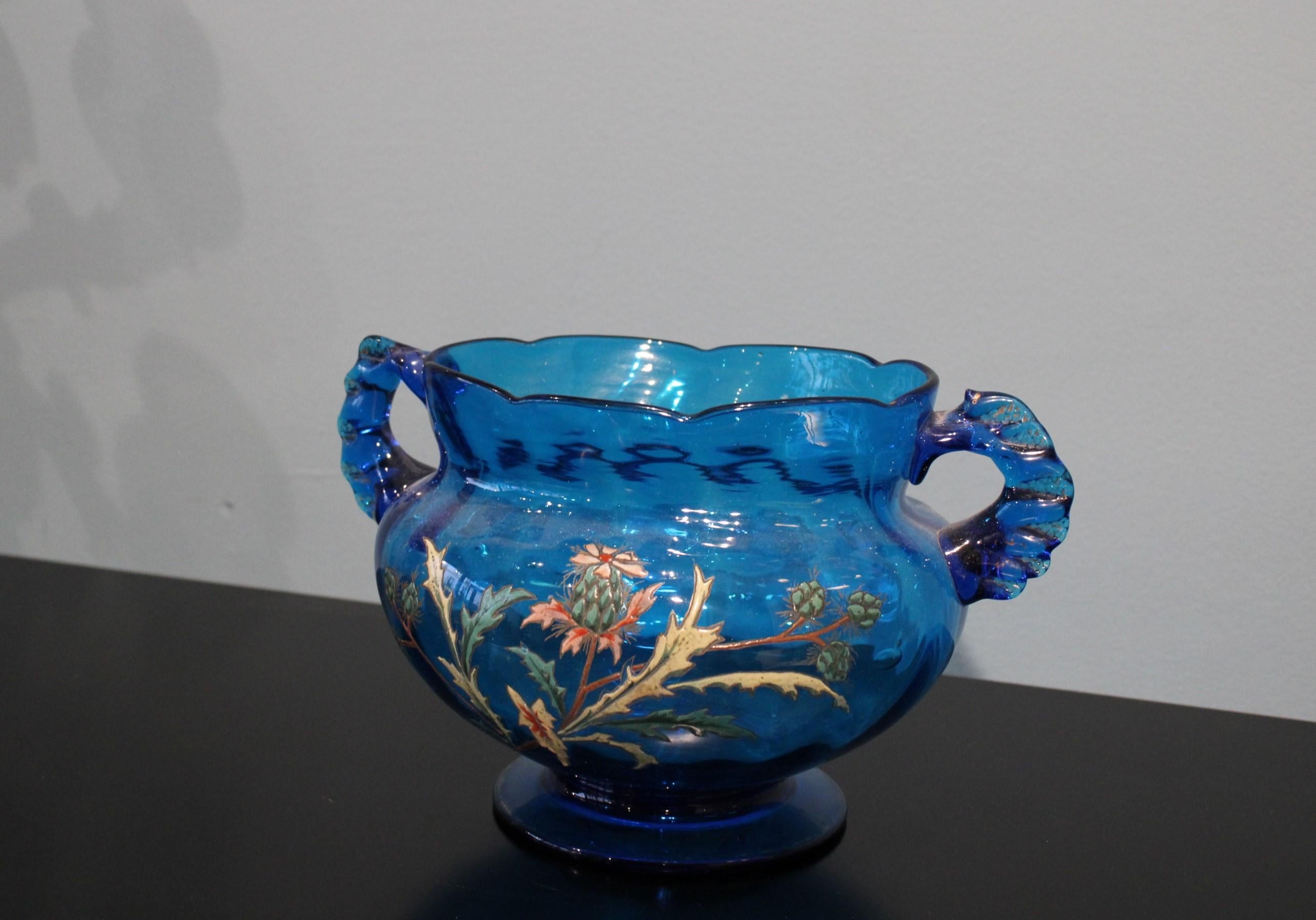 French Art Nouveau Cup in Blue Glass For Sale