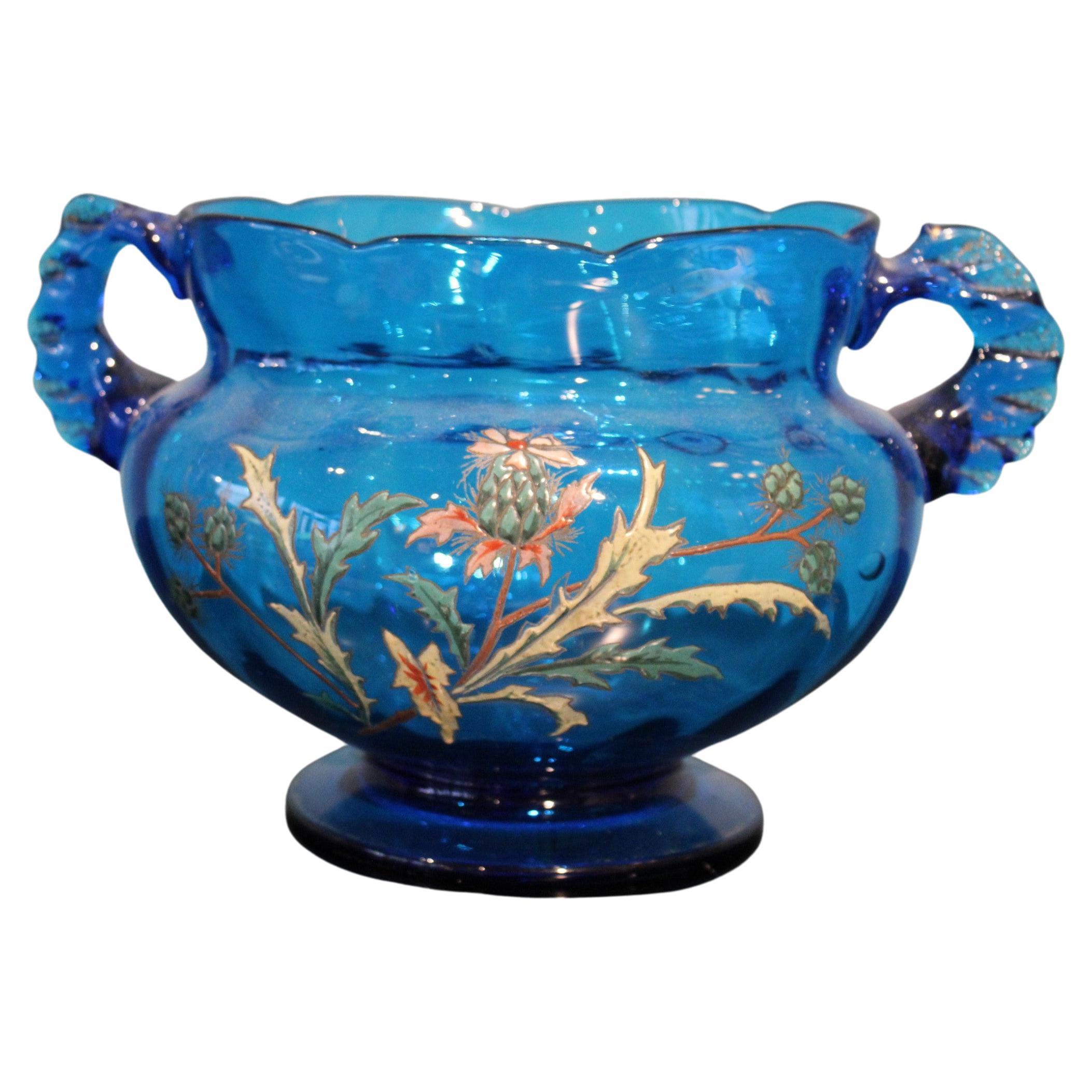 Art Nouveau Cup in Blue Glass For Sale