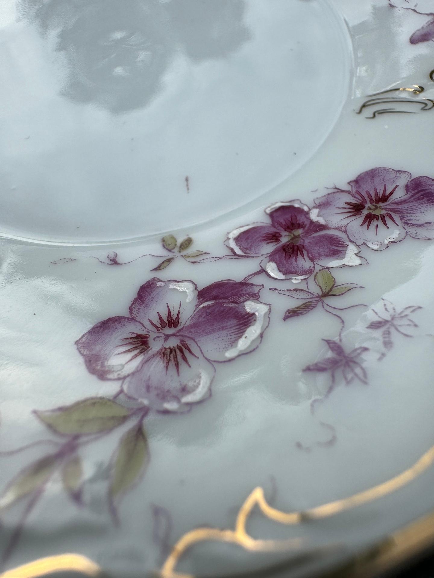 Art Nouveau Cup Saucer Hand Painted Gold Purple White Porcelain by Rosenthal 5