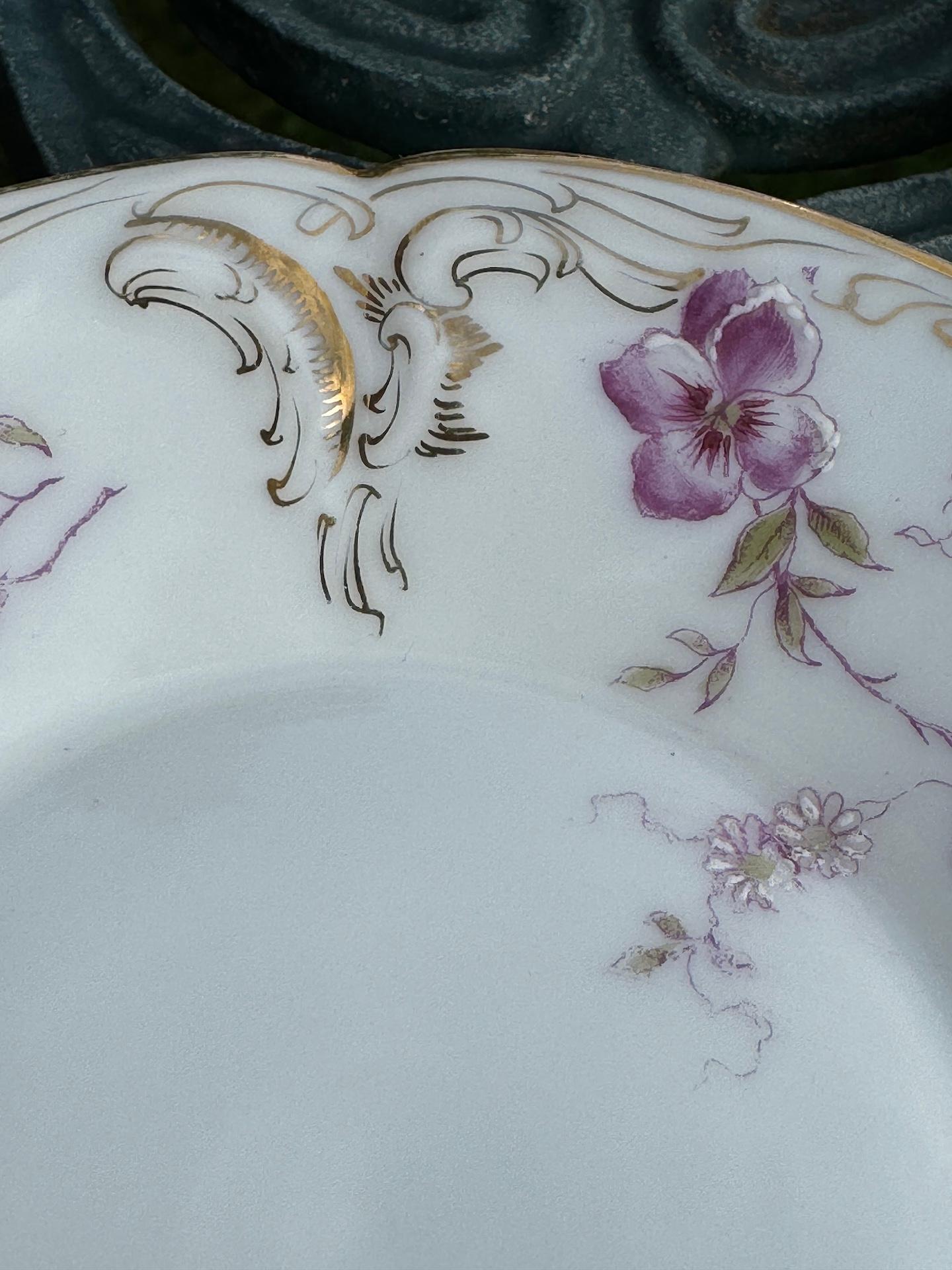 Art Nouveau Cup Saucer Hand Painted Gold Purple White Porcelain by Rosenthal 2