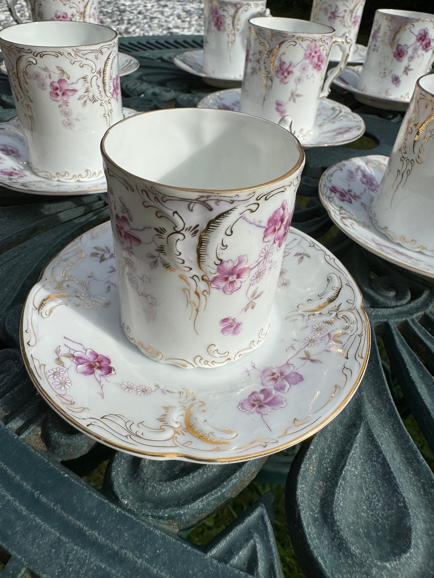 Art Nouveau Taza Platillo Pintado a Mano Oro Púrpura Blanco Porcelana by Rosenthal 2