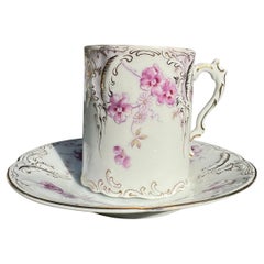 Art Nouveau Cup Saucer Hand Painted Gold Purple White Porcelain by Rosenthal