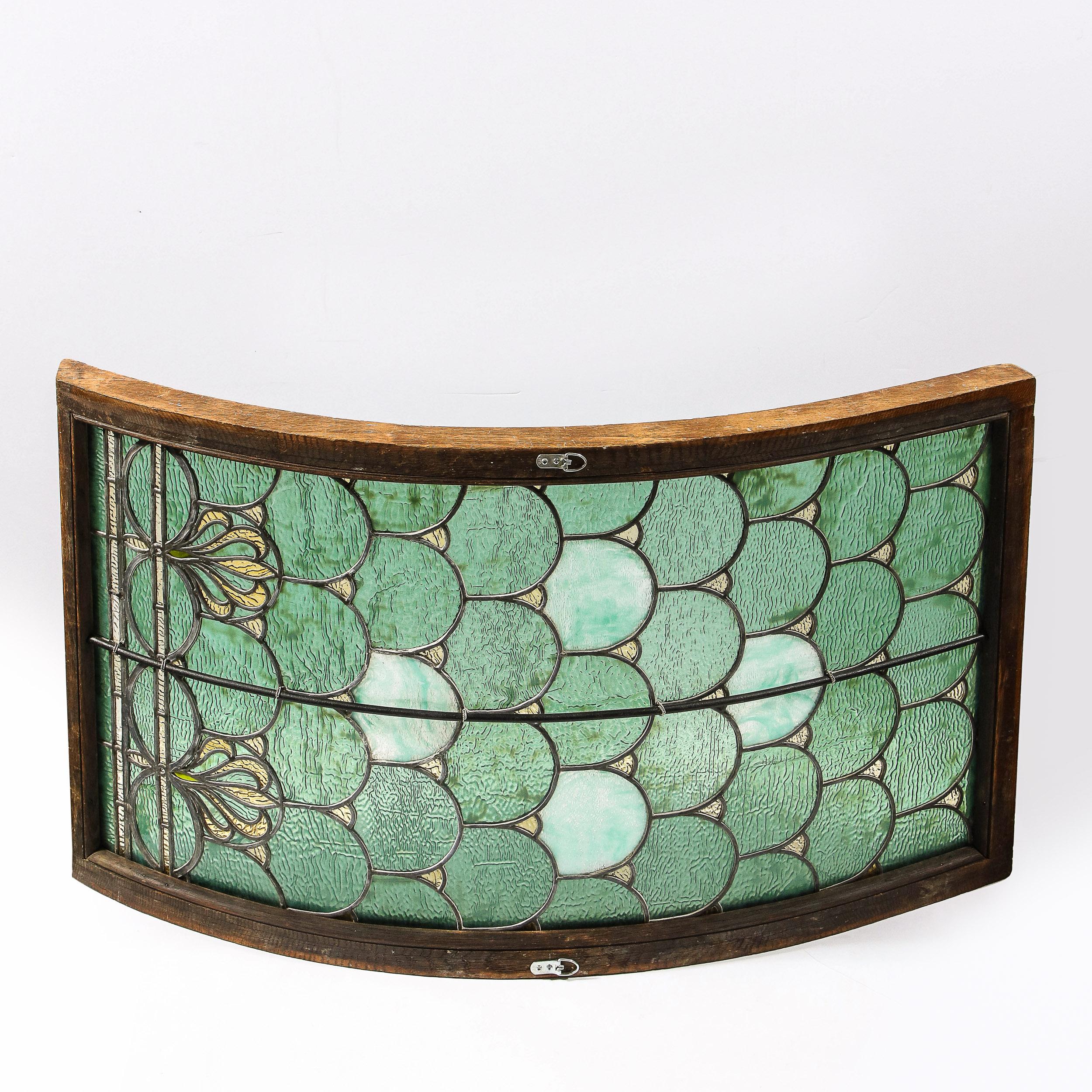 Art Nouveau Curved Stained Glass & Bronze Panel/ Window, Attributed to Tiffany For Sale 2