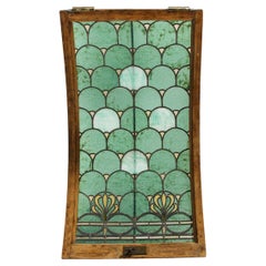 Vintage Art Nouveau Curved Stained Glass & Bronze Panel/ Window, Attributed to Tiffany