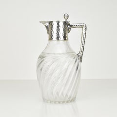 Jugendstil-Dekanter aus geschliffenem Kristall mit handgehämmertem Silberbeschlägen Wilhelm Binder