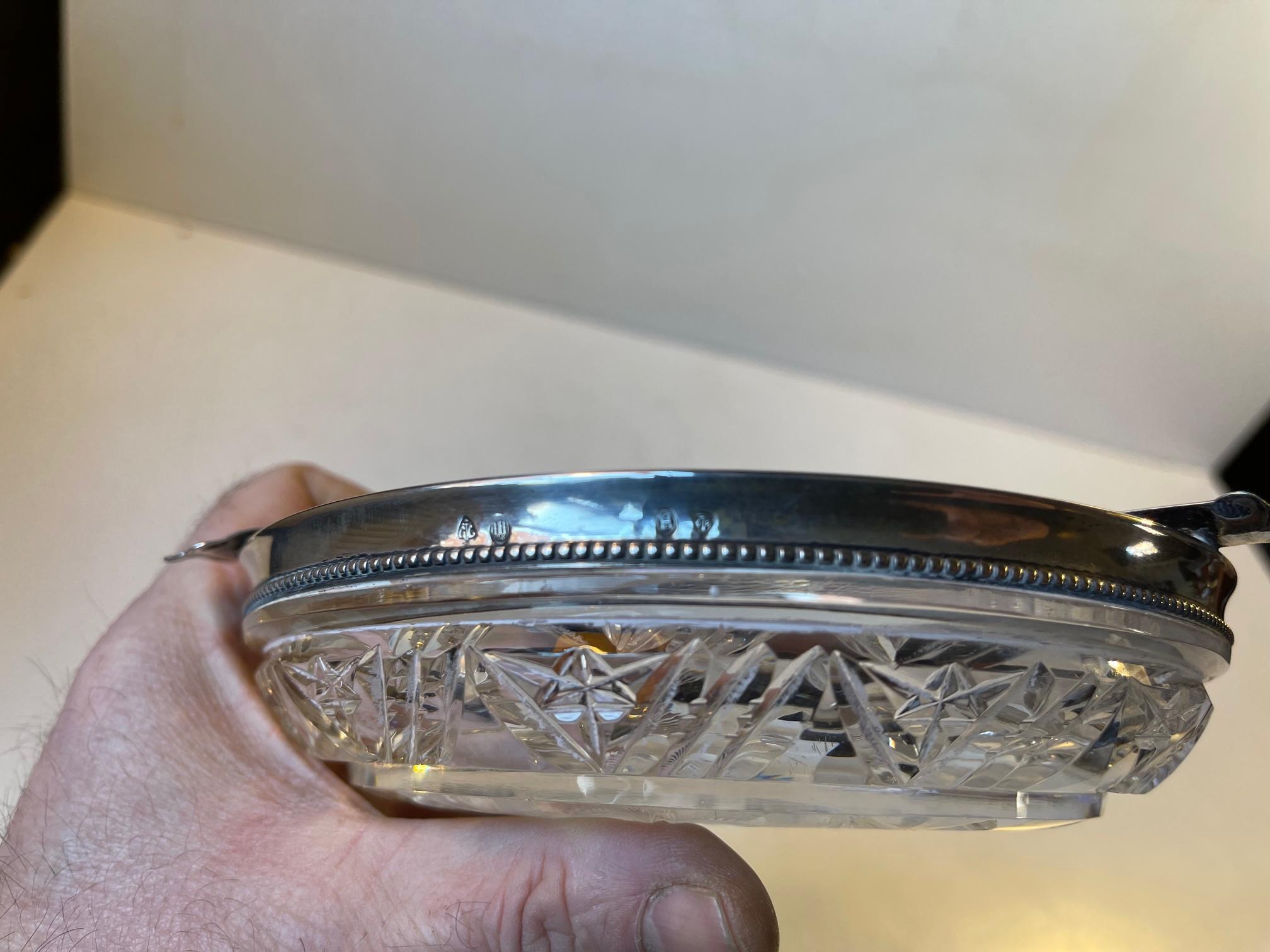 Art Nouveau Cut Crystal & Silver Ashtray, Copenhagen 1920s For Sale 3