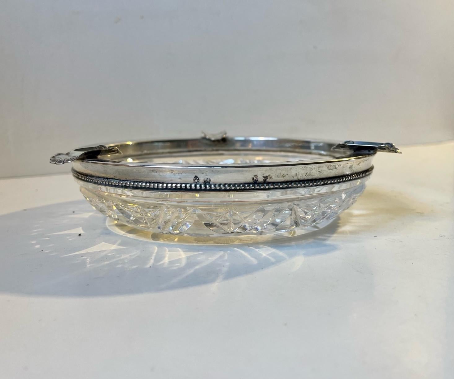 Art Nouveau Cut Crystal & Silver Ashtray, Copenhagen 1920s For Sale 5