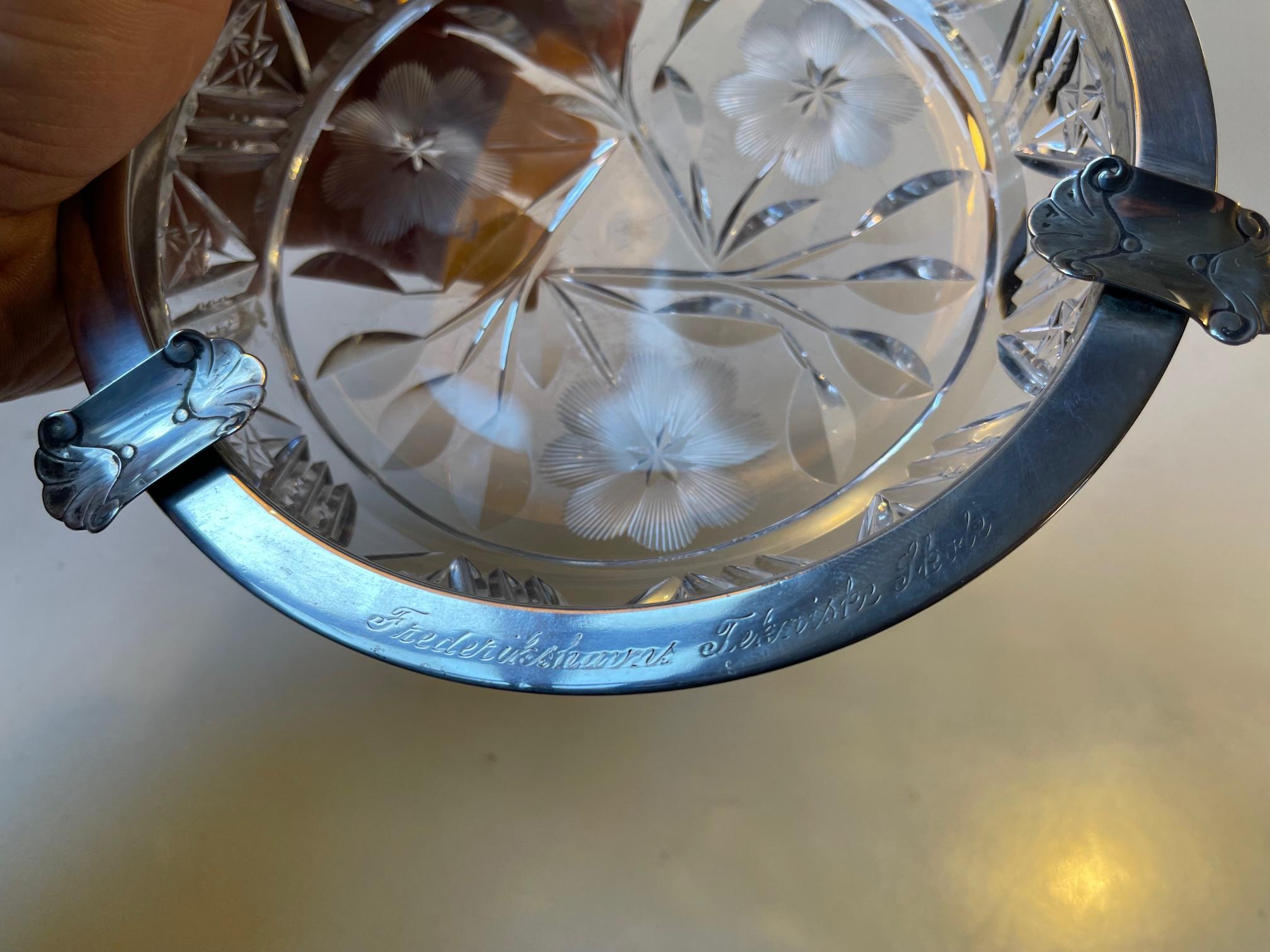 Art Nouveau Cut Crystal & Silver Ashtray, Copenhagen 1920s In Good Condition For Sale In Esbjerg, DK