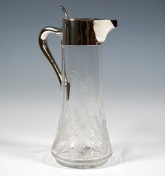 Art Nouveau Cut Glass Carafe With Silver Mount, by Robert Macher, Vienna 1900