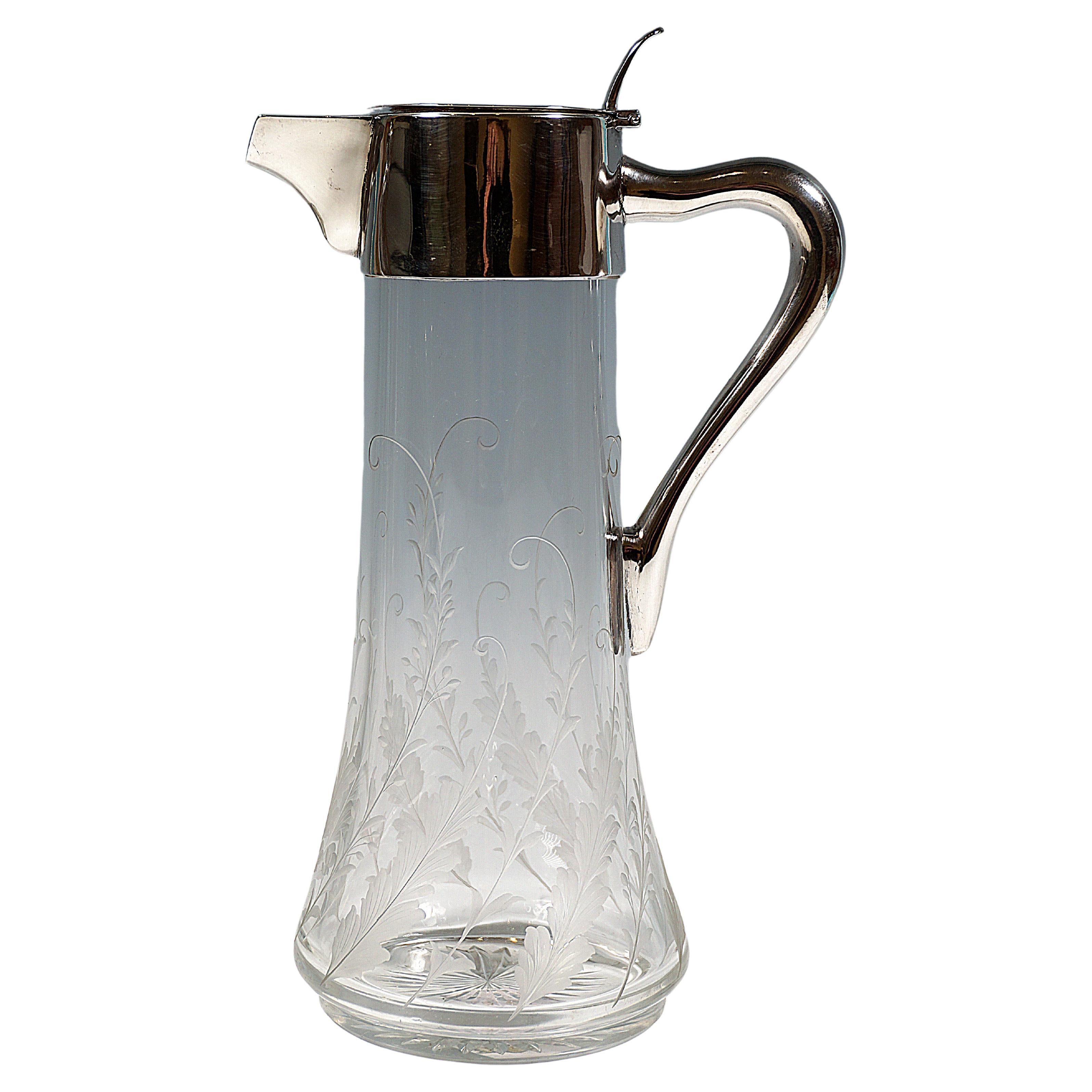 Art Nouveau Cut Glass Carafe With Silver Mount, by Robert Macher, Vienna 1900