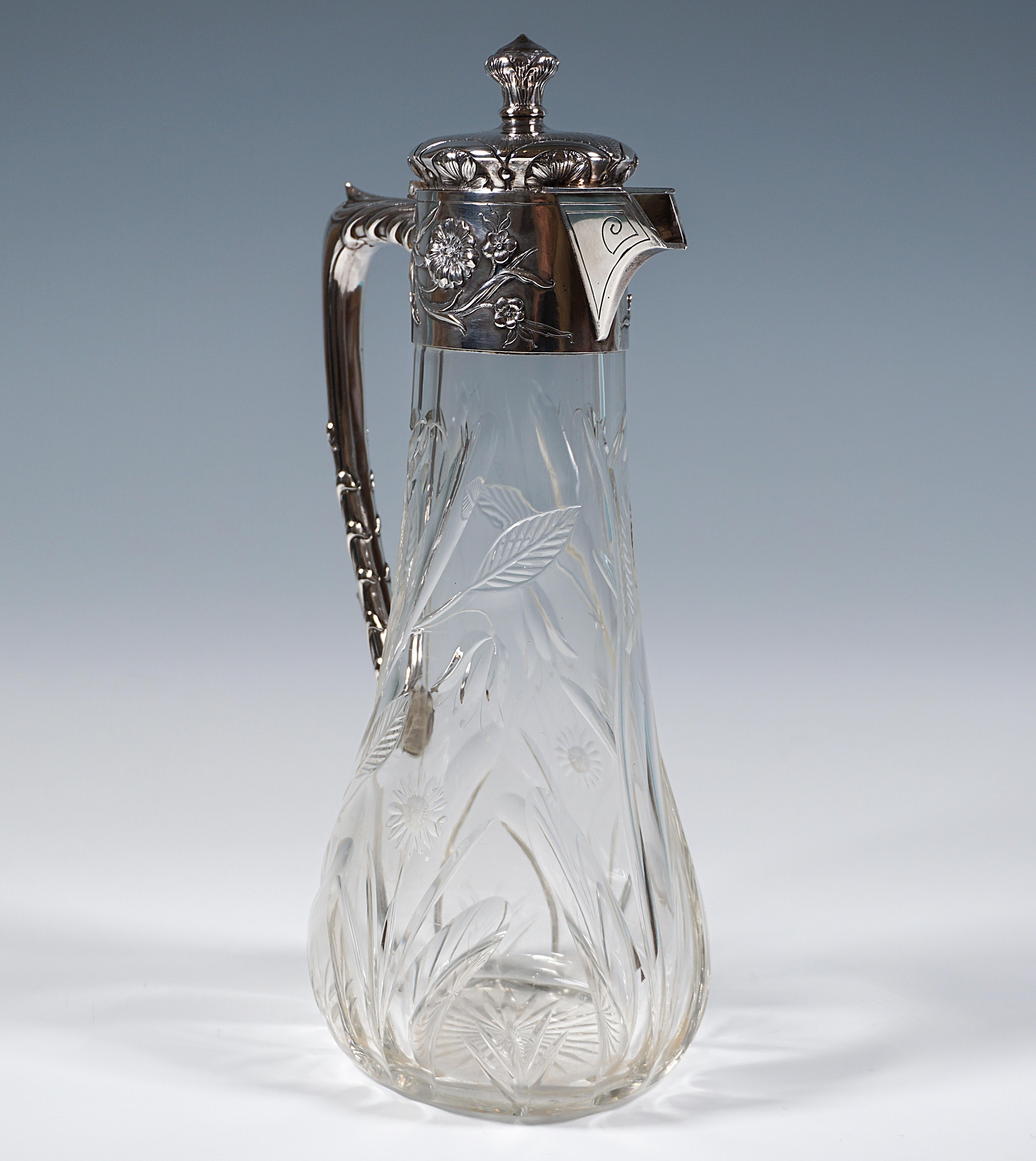 Austrian Art Nouveau Cut Glass Carafe With Silver Mount, by Vincenz Carl Dub, Vienna 1900 For Sale