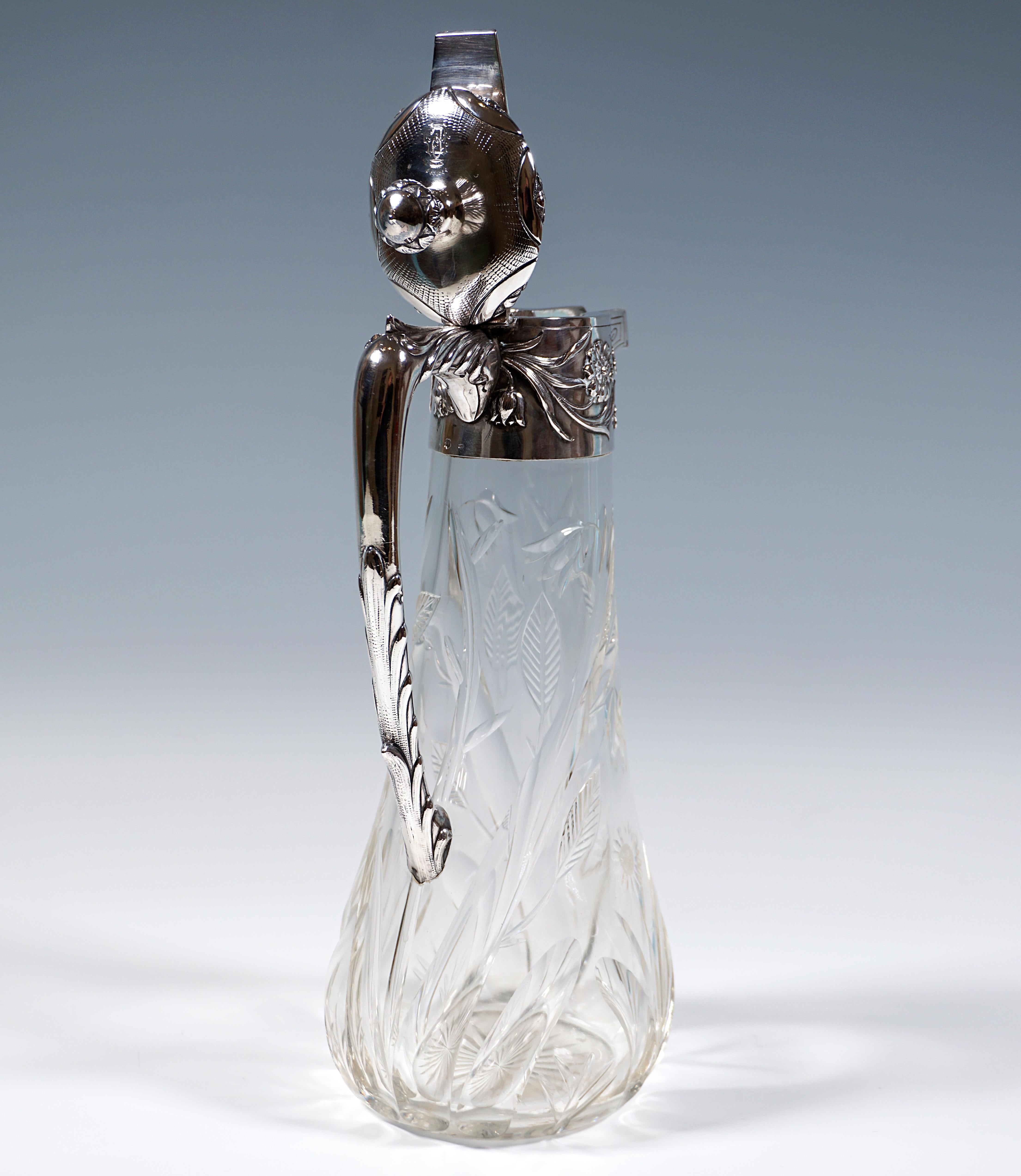 Hand-Crafted Art Nouveau Cut Glass Carafe With Silver Mount, by Vincenz Carl Dub, Vienna 1900 For Sale
