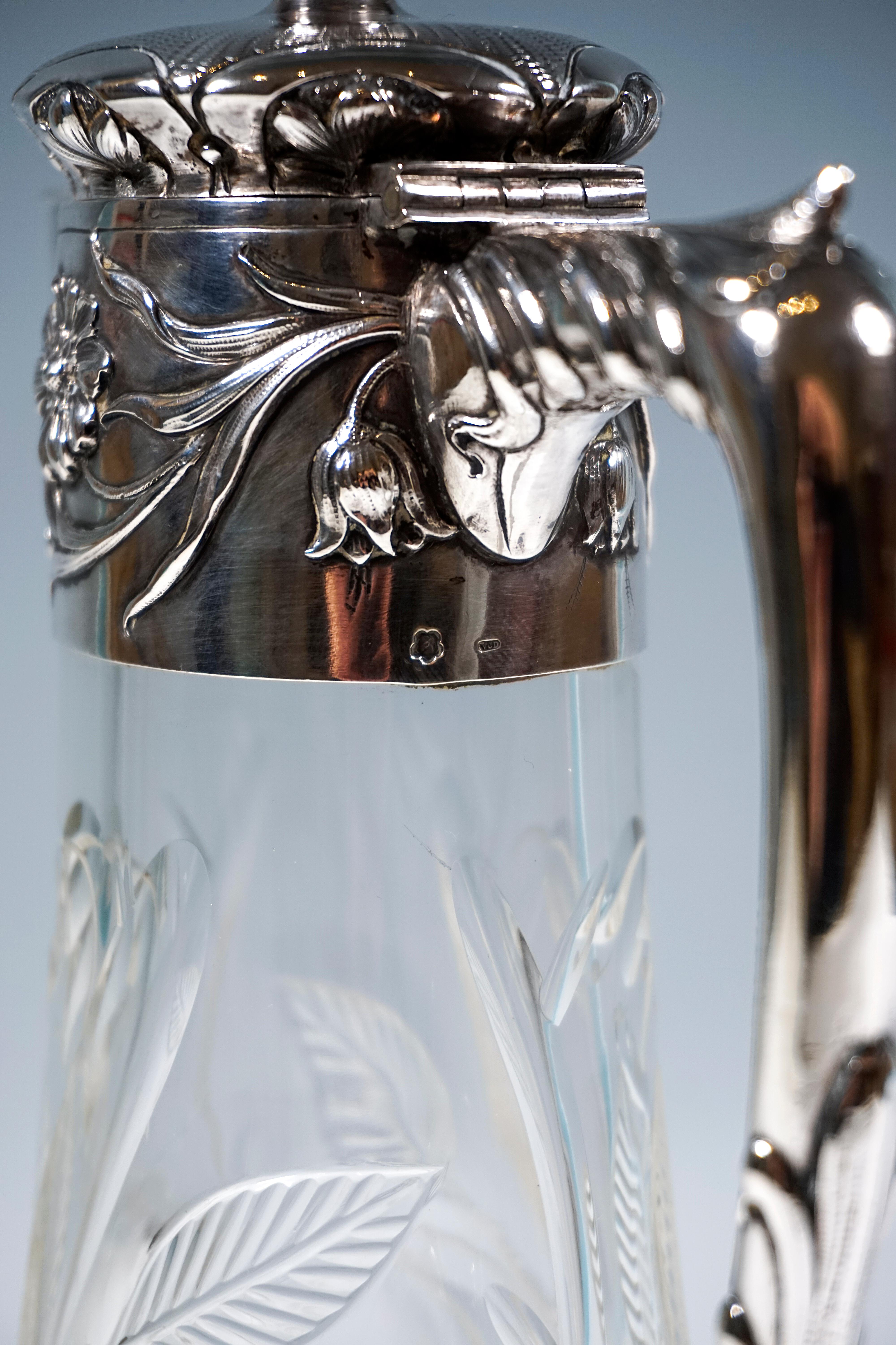 Art Nouveau Cut Glass Carafe With Silver Mount, by Vincenz Carl Dub, Vienna 1900 For Sale 1