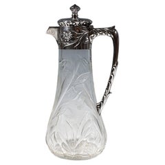 Antique Art Nouveau Cut Glass Carafe With Silver Mount, by Vincenz Carl Dub, Vienna 1900