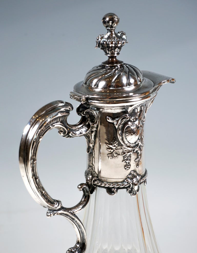 Faceted Art Nouveau Cut Glass Carafe with Silver Mount, Germany, Around 1900 For Sale