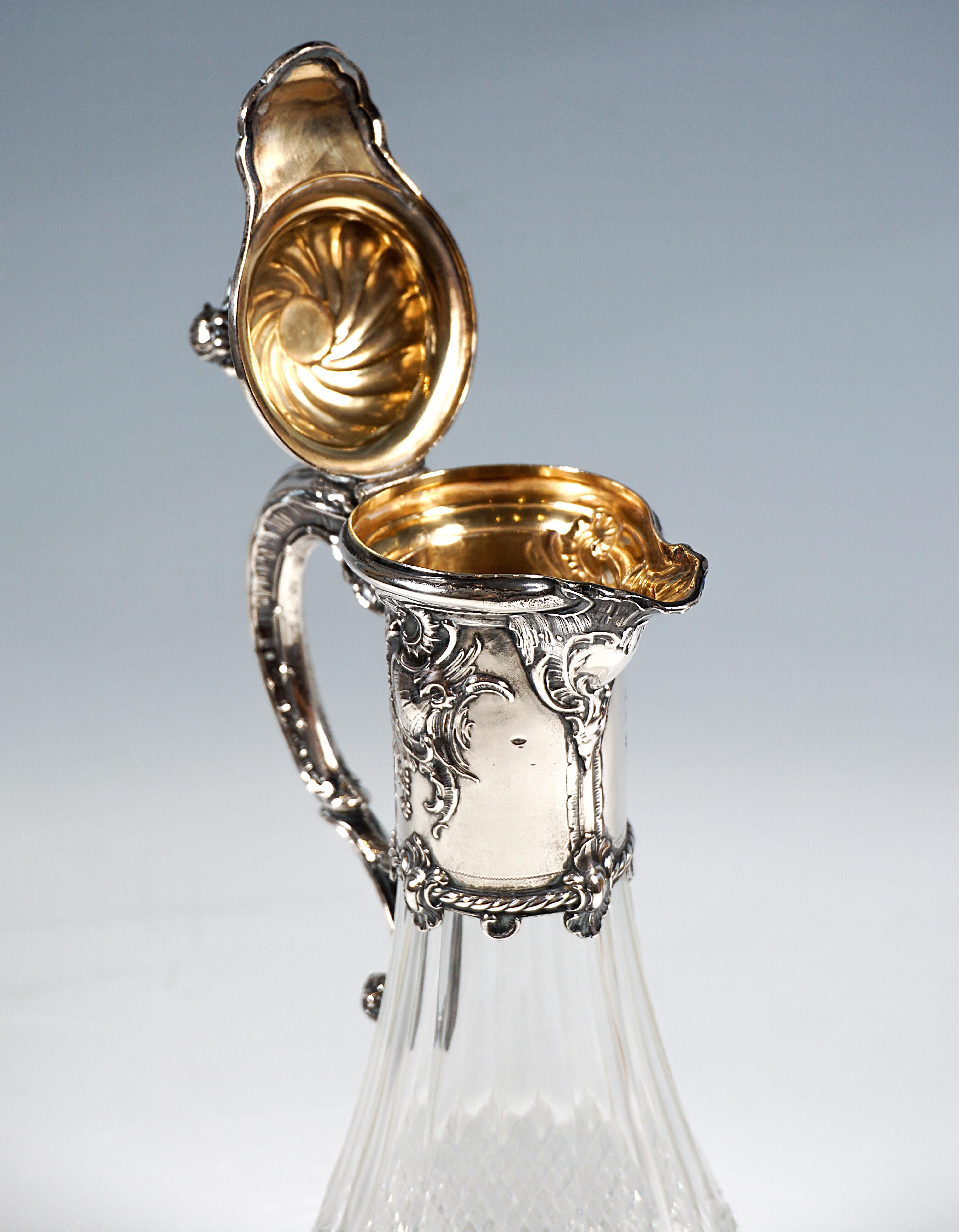 Faceted Art Nouveau Cut Glass Carafe with Silver Mount, Germany, Around 1900
