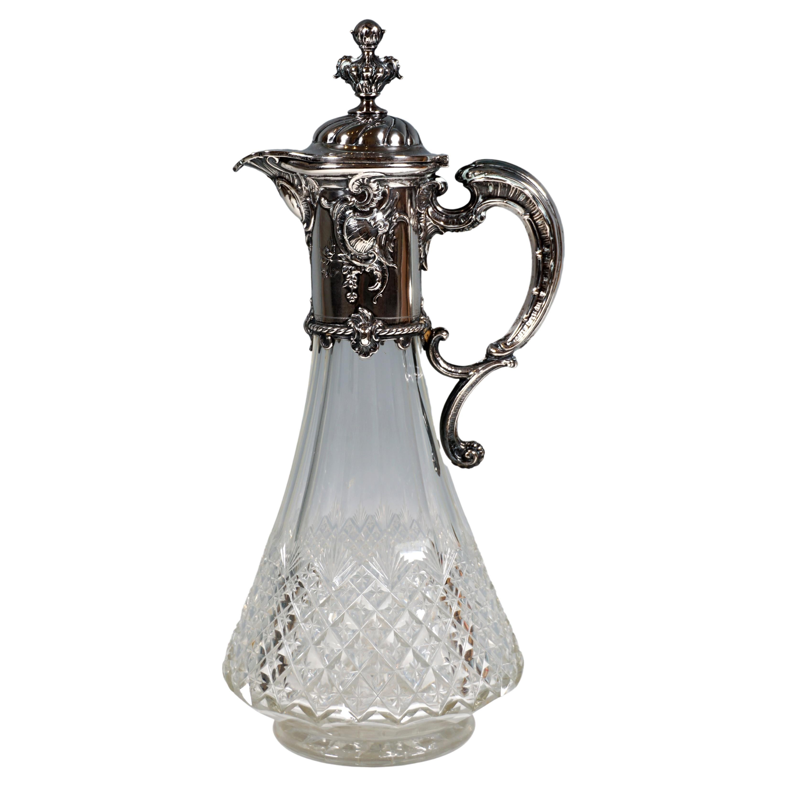 Art Nouveau Cut Glass Carafe with Silver Mount, Germany, Around 1900