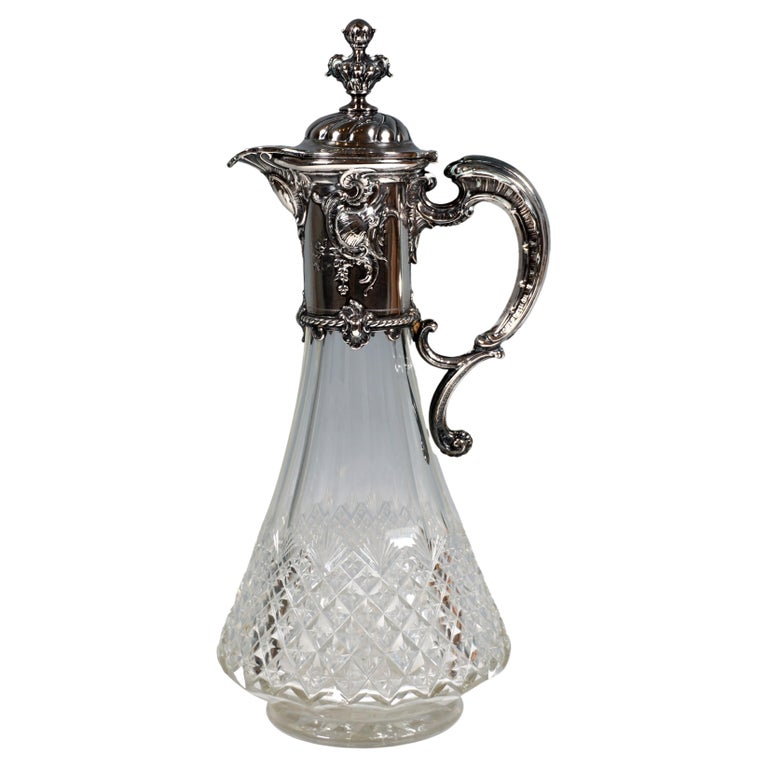 Art Nouveau Cut Glass Carafe with Silver Mount, Germany, Around 1900 For Sale
