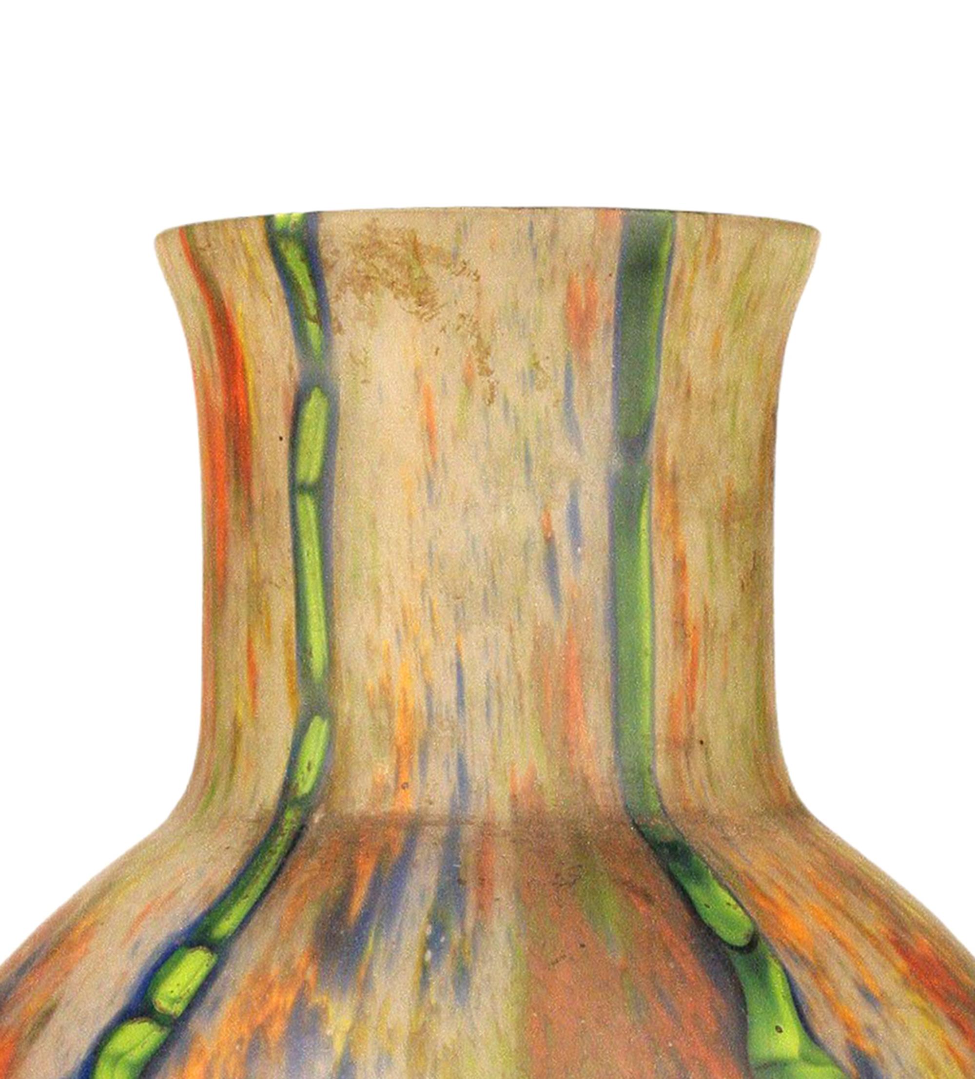 Début du 20ème siècle Vase à fleurs en grande marqueterie de Bohème Art Nouveau tchèque par Kralik Glassworks en vente