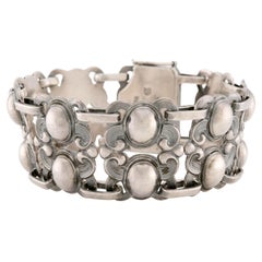 Art Nouveau Danish Sterling Silver Scrolling Motif Link Bracelet