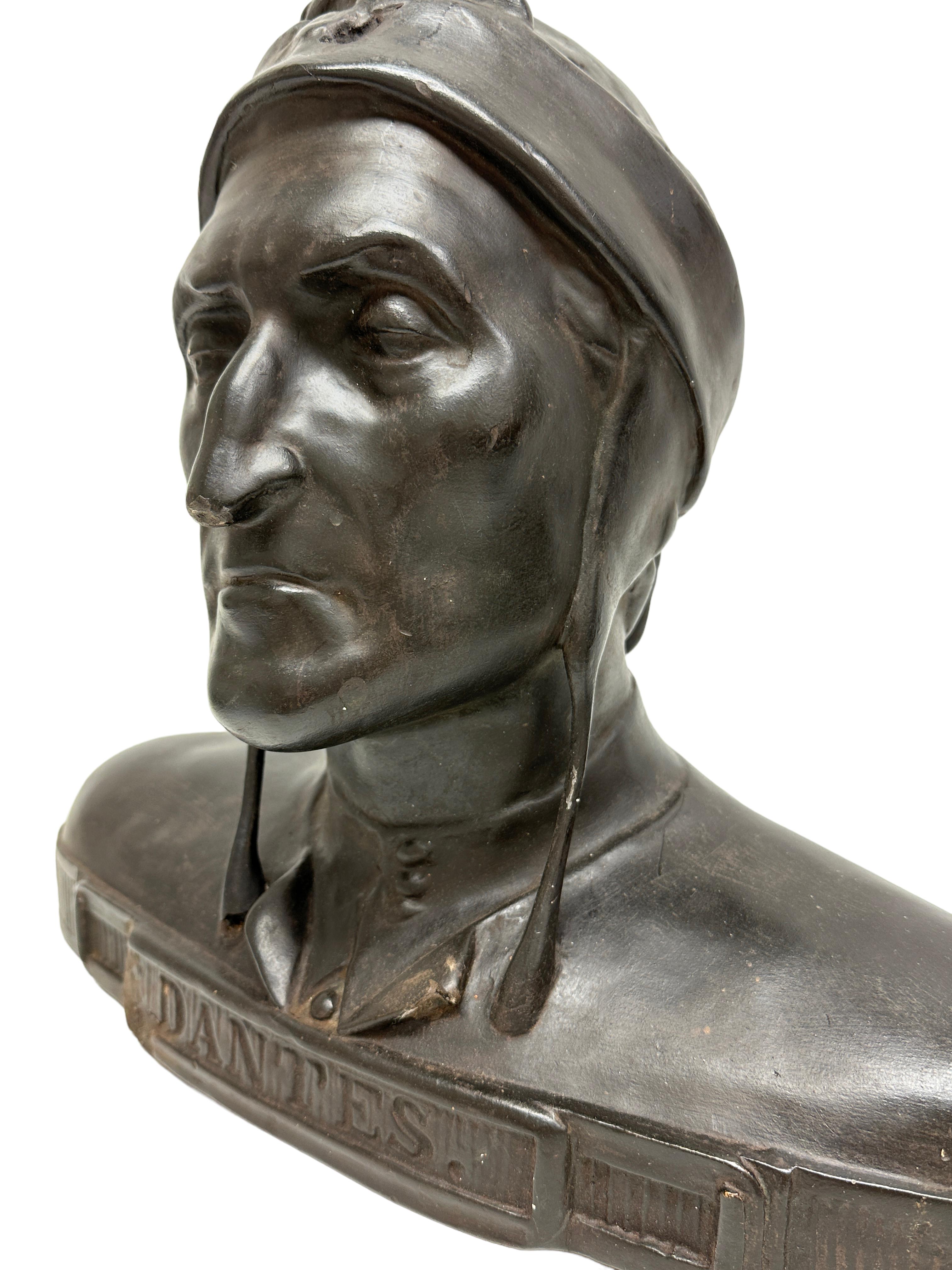 Effet bronze Buste antique de Dante Alighieri Art Nouveau Italie, années 1900 en vente